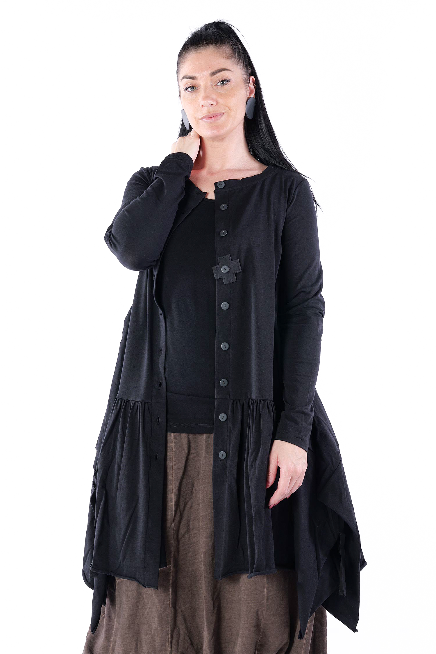 Gerüschte Jerseyjacke - Schwarz - 5063