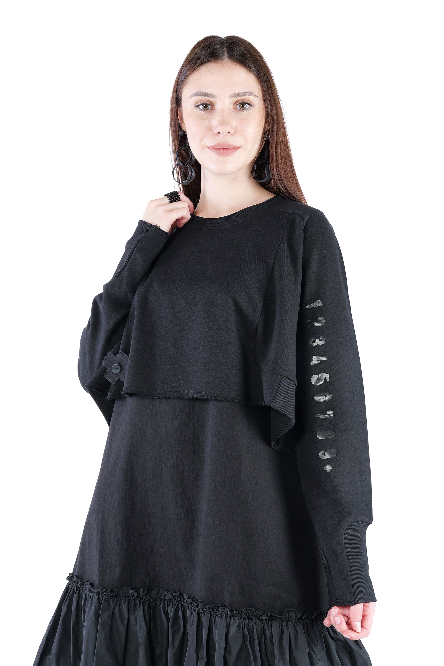 Kurzer Sweatpullover - Black print - 2137