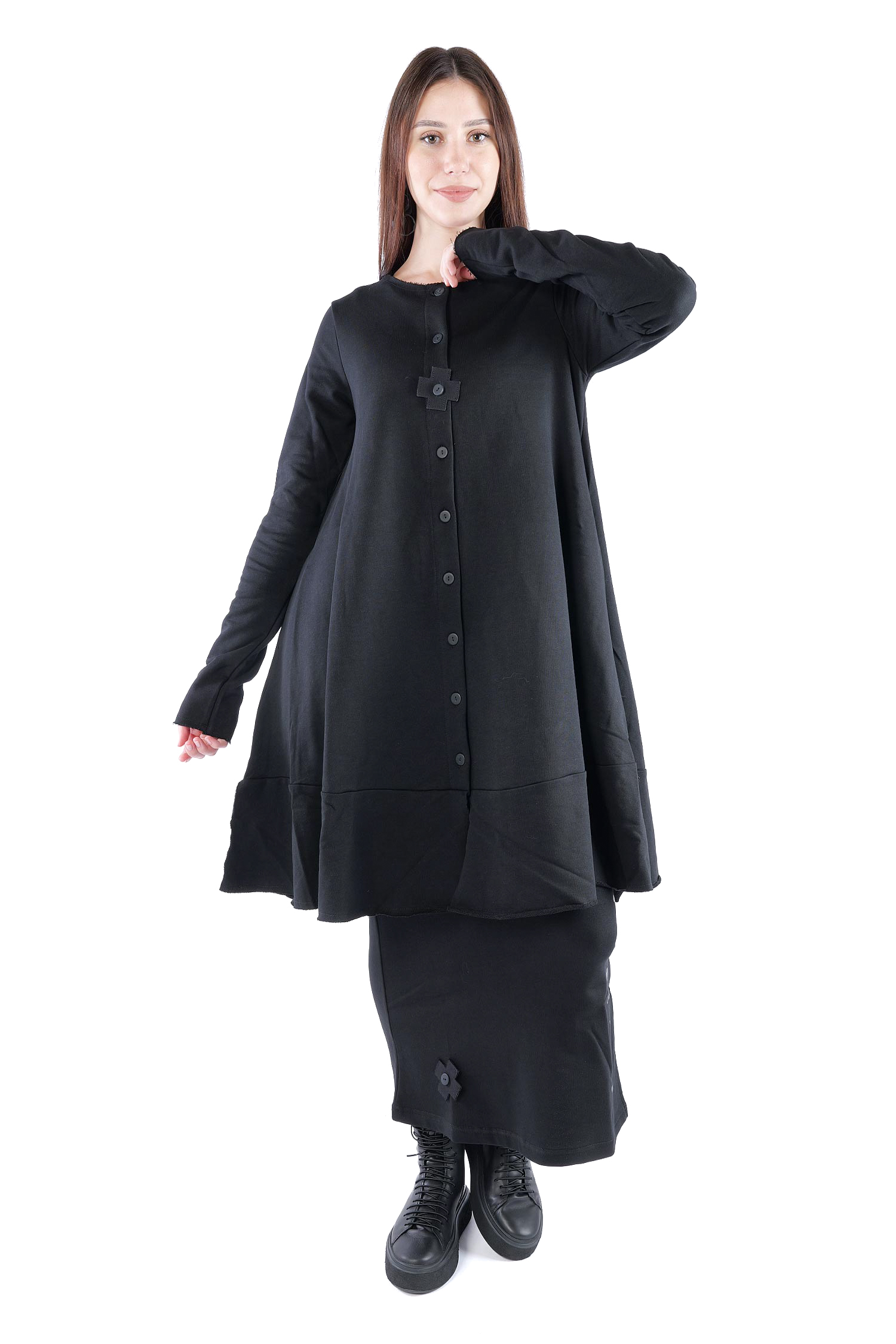 Sweat Mantel-Kleid - Schwarz - 2124