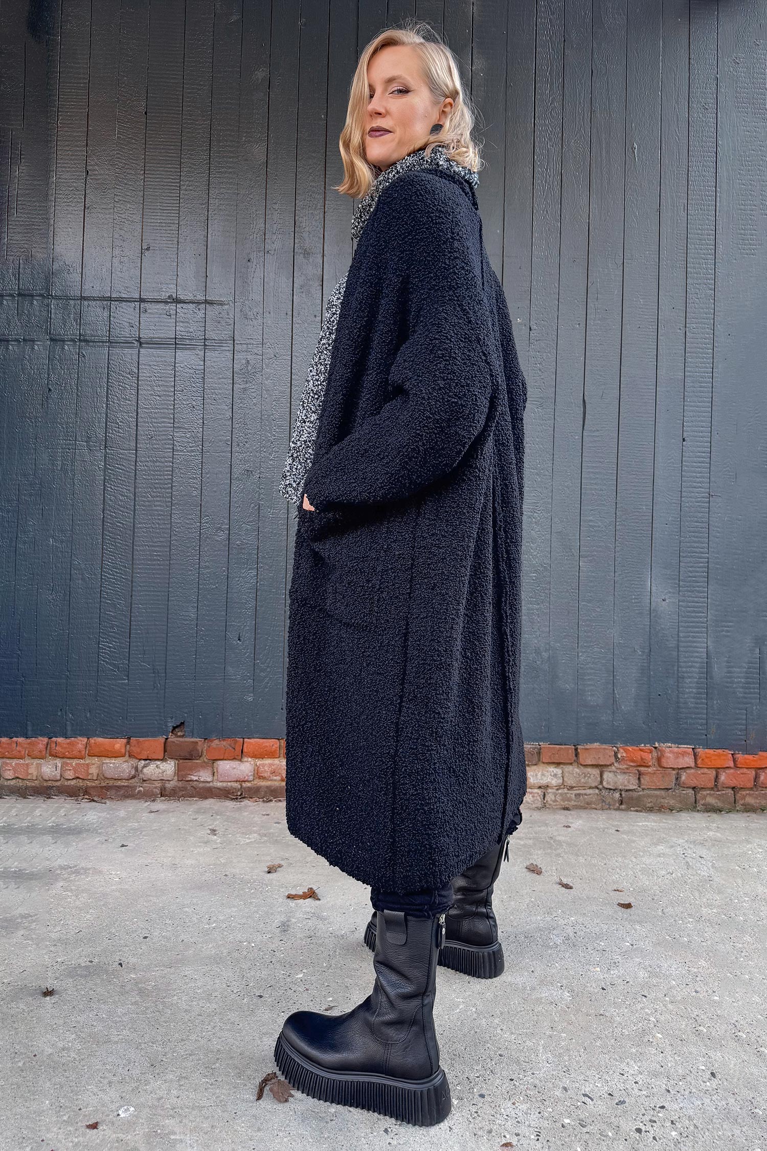 Langer Strickcardigan - Schwarz - Hune