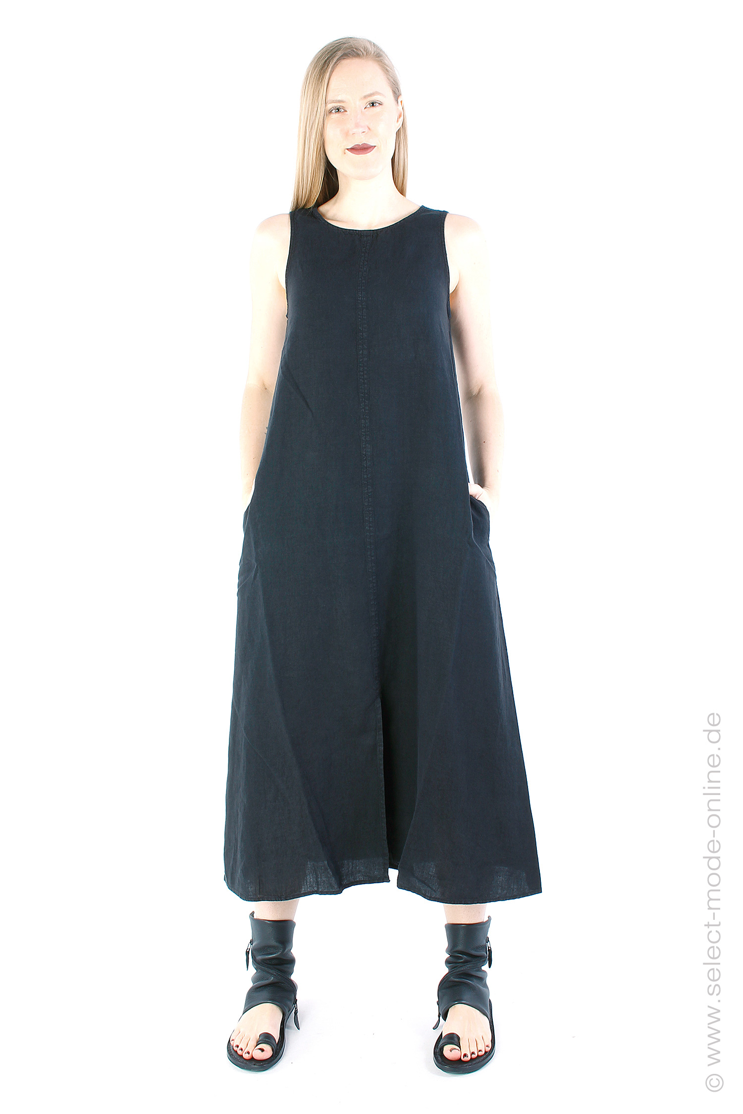 Linen dress  - Black - C14D415123 - Owo