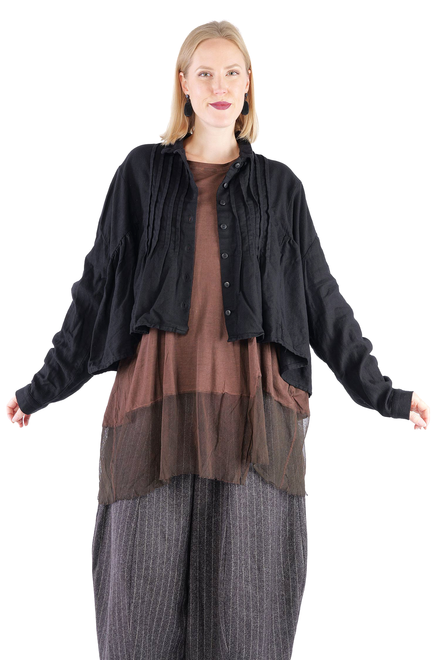 Kurze Flanelljacke - Schwarz - Innenfrei