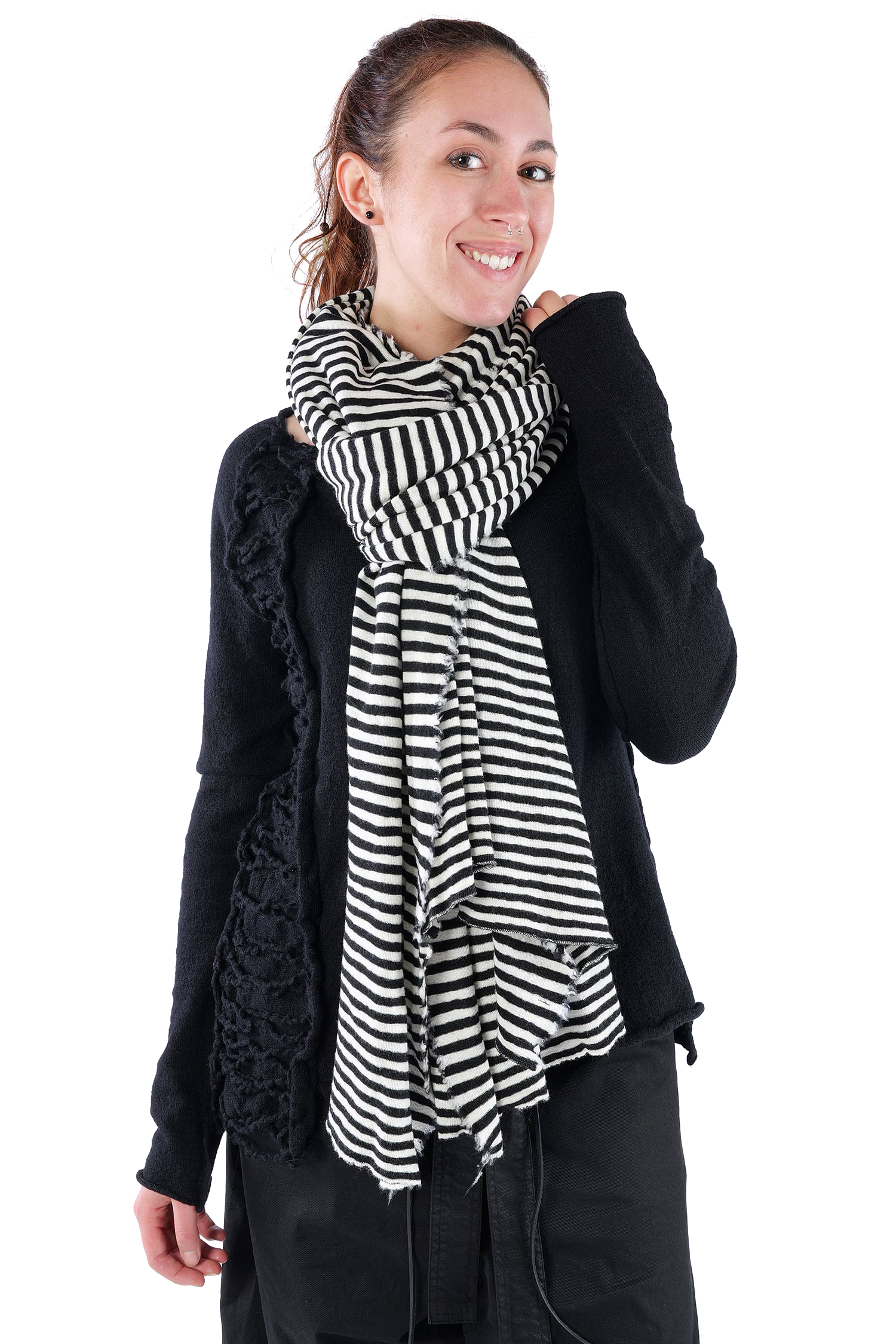 Merino Schal - White/Black schmal - 1030
