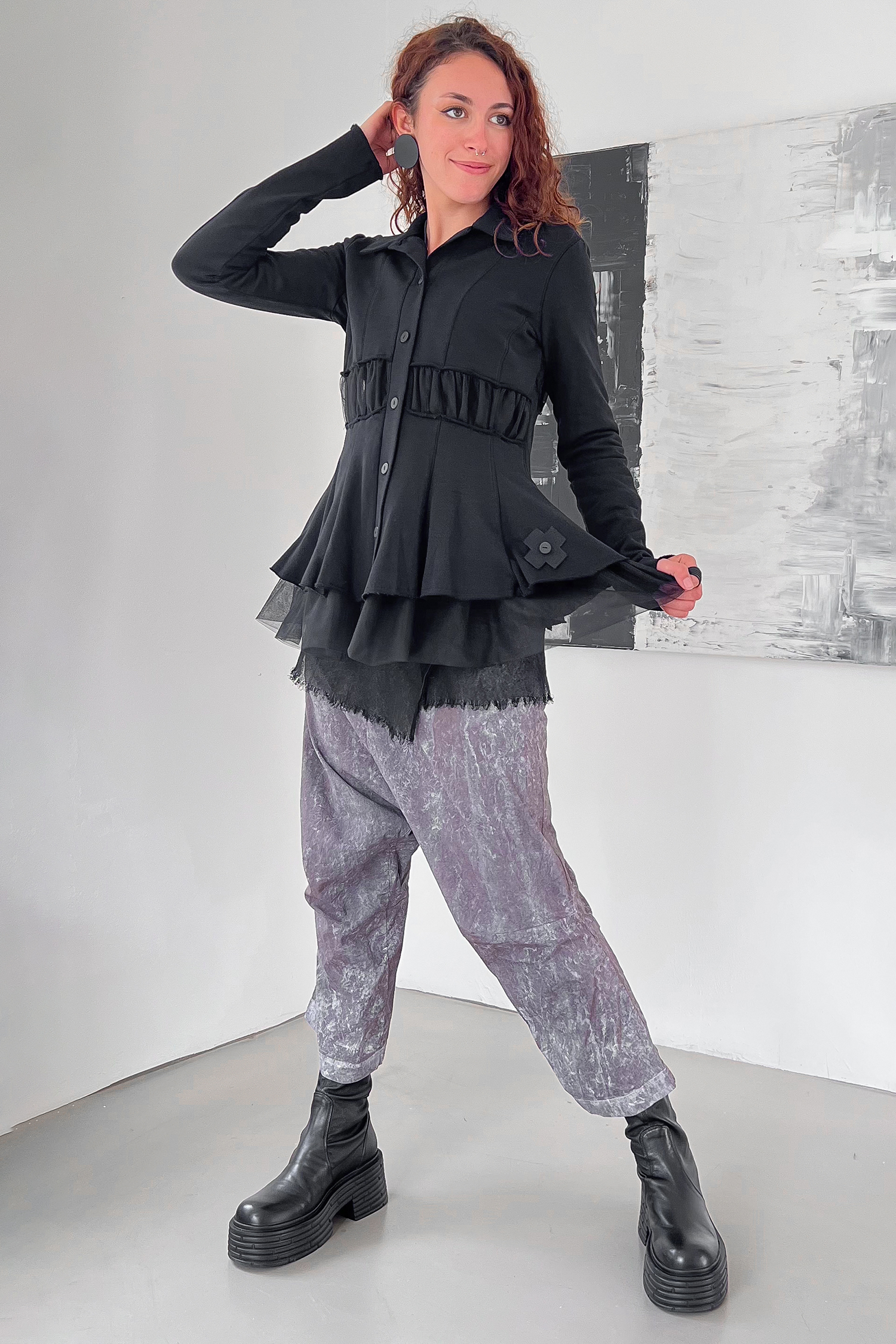Low crotch stretch pants - Amber fog - 1262240112