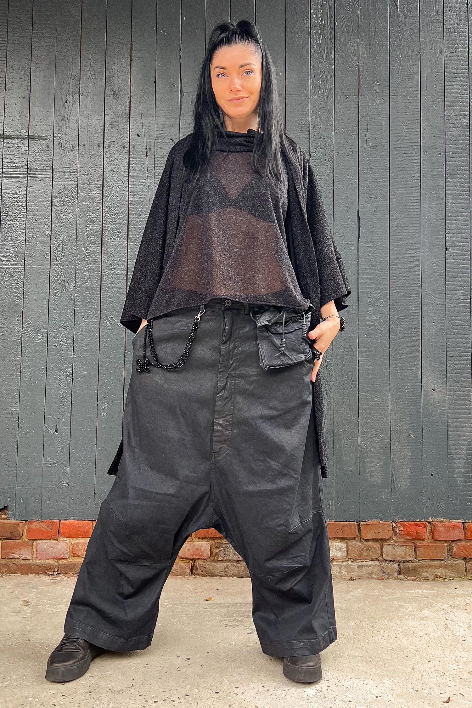 Wide denim pants - Blk gloss - 2252060113