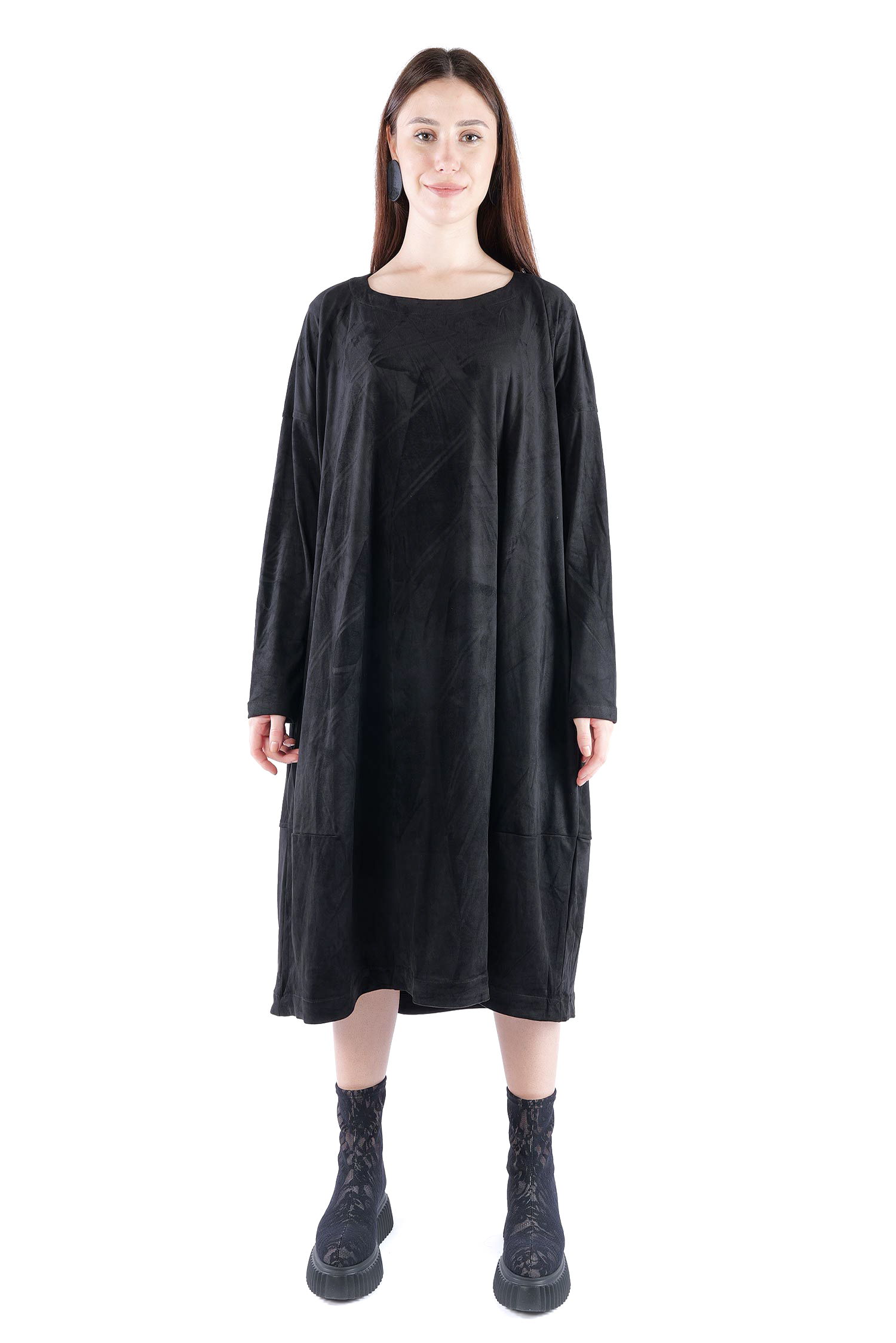 Velour-Optik Kleid - Schwarz - 2263300913