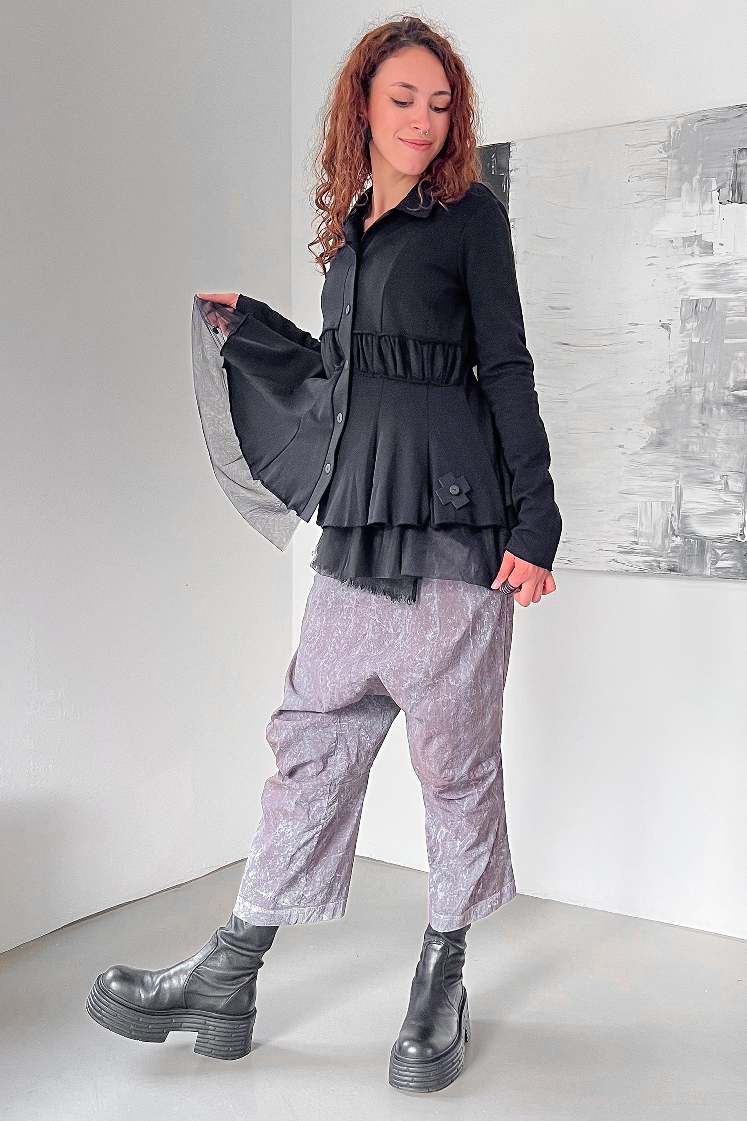 Sweatjacket with tulle - Black - 2118