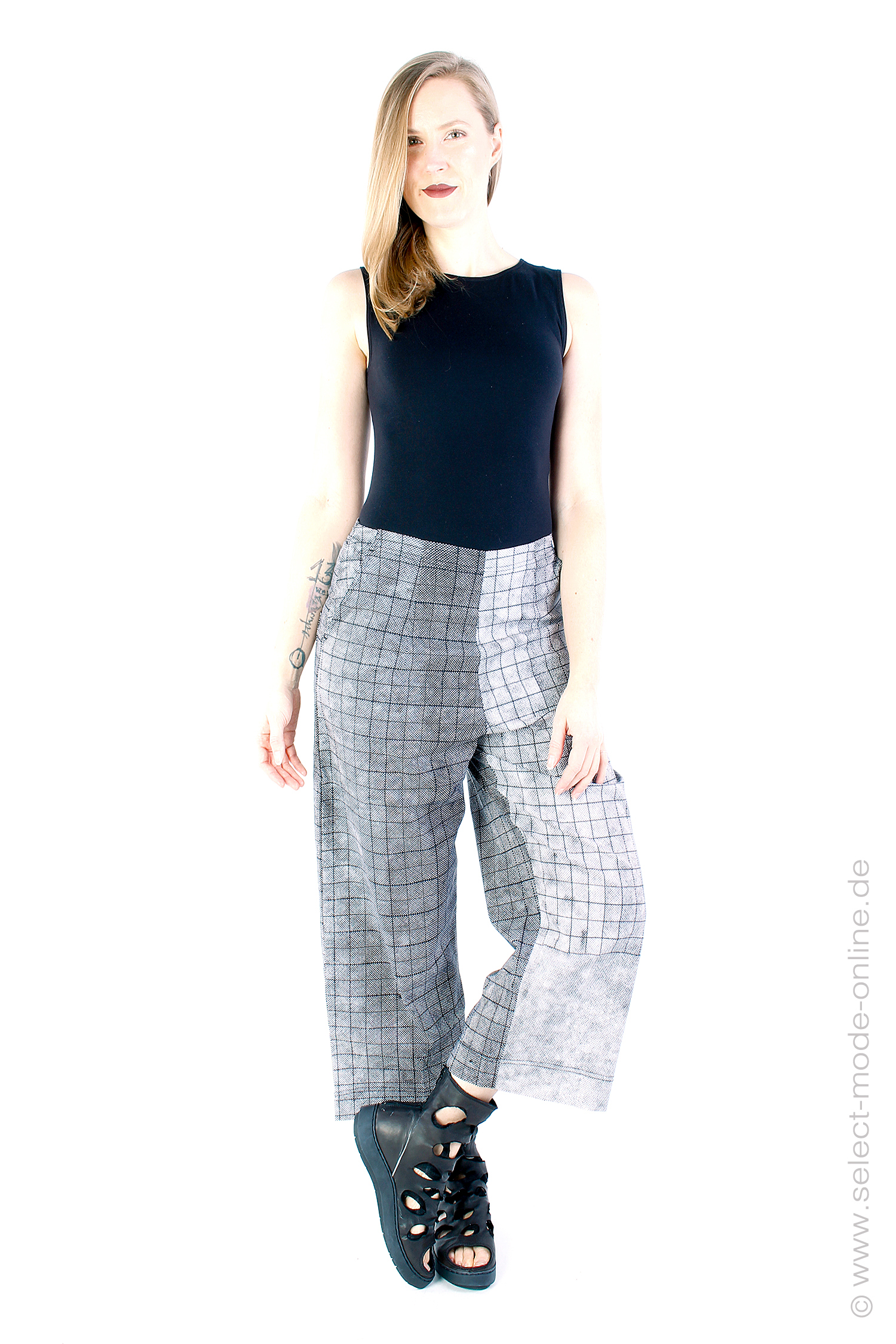 Culotte stretch pants - Black Print - 1243440113