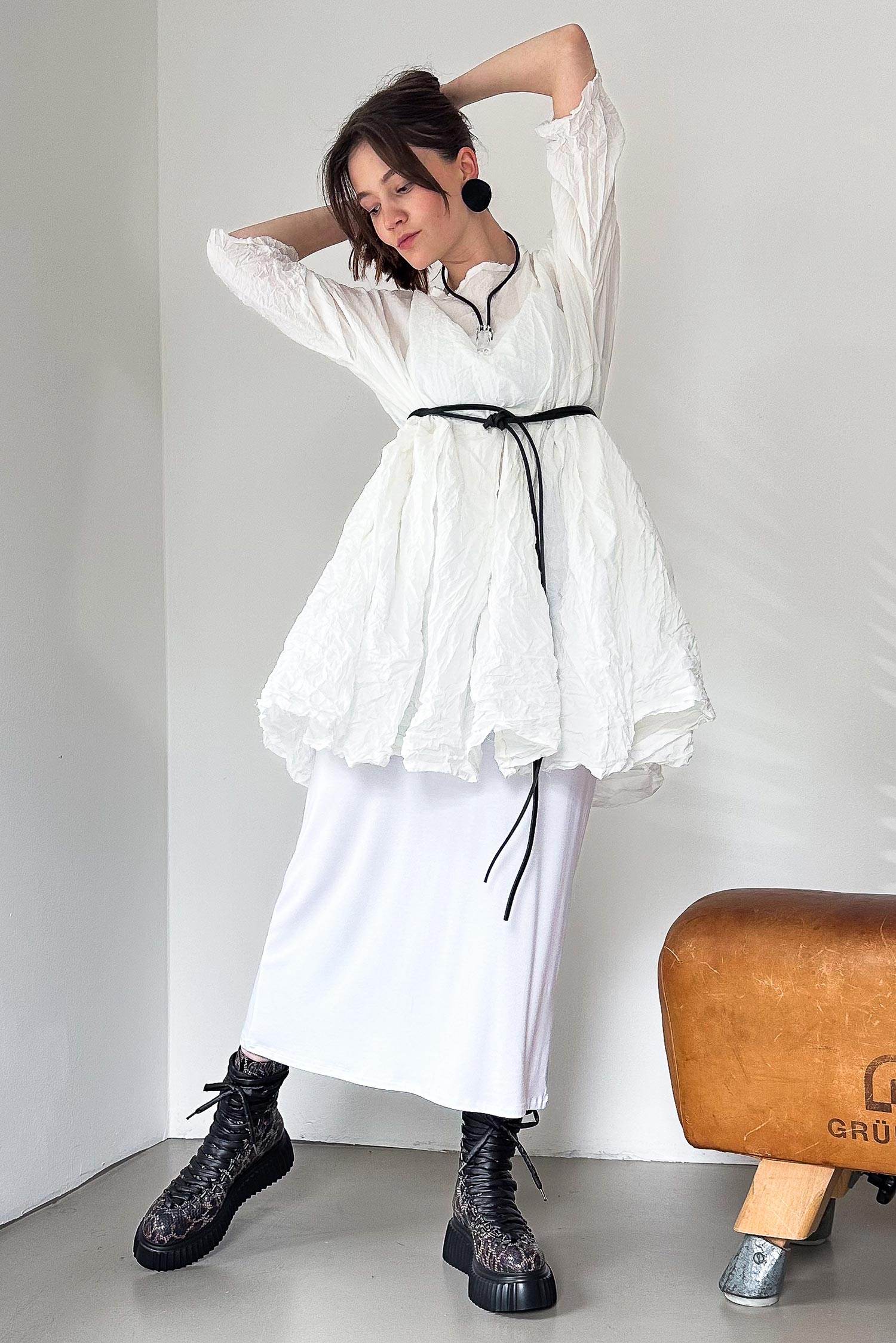 Crinkled tunic - Schnee - Slowgold