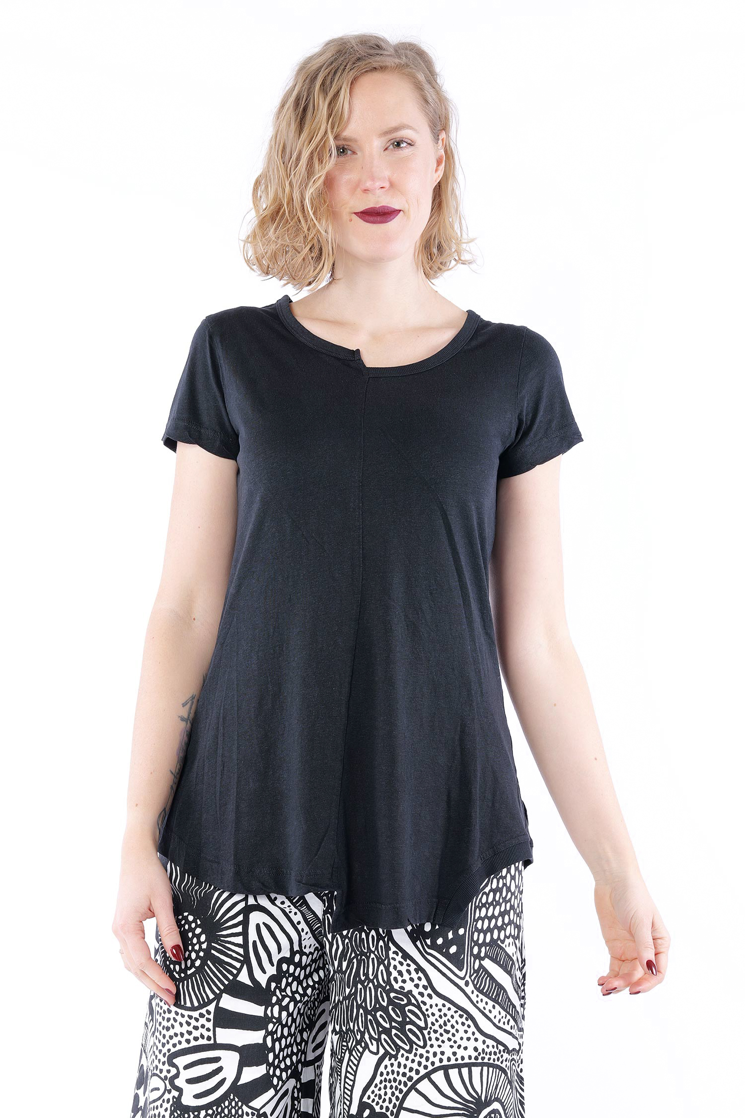 Linen jersey T-shirt - Black - 1263650501