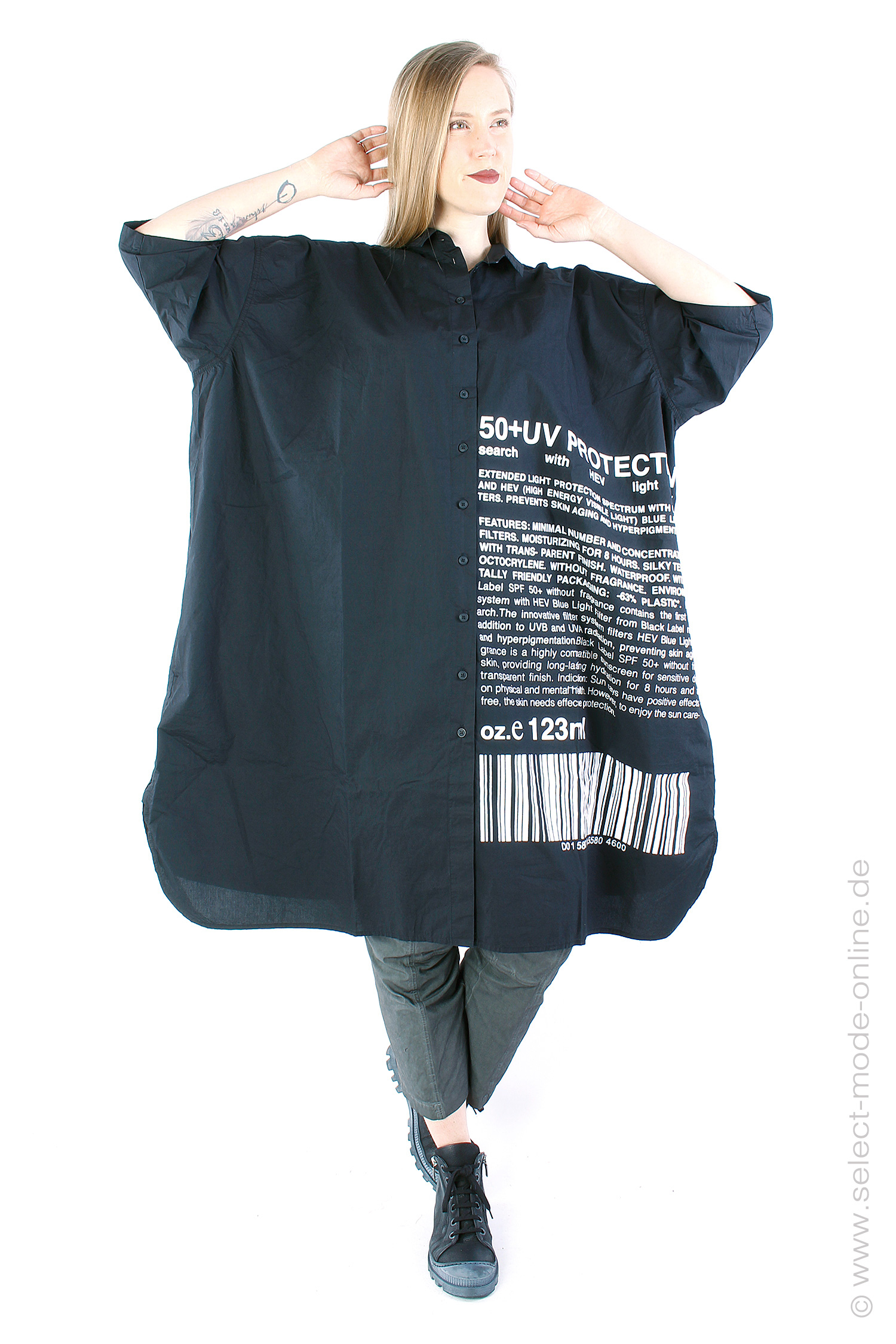 Oversize Blusen-Kleid - Black Print - 1243320904