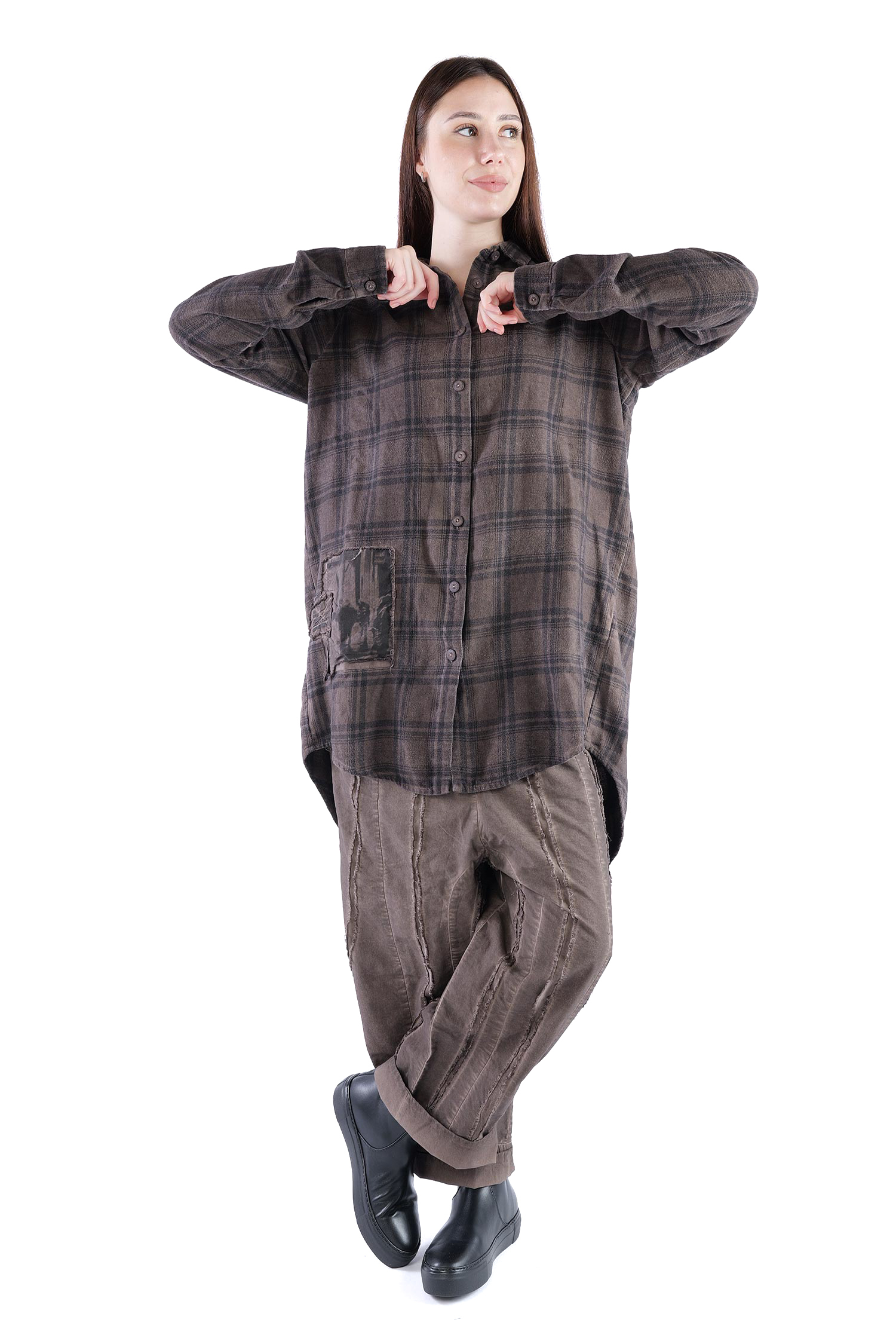 Legere Hemd-Bluse - Truffle old dye check - Allora