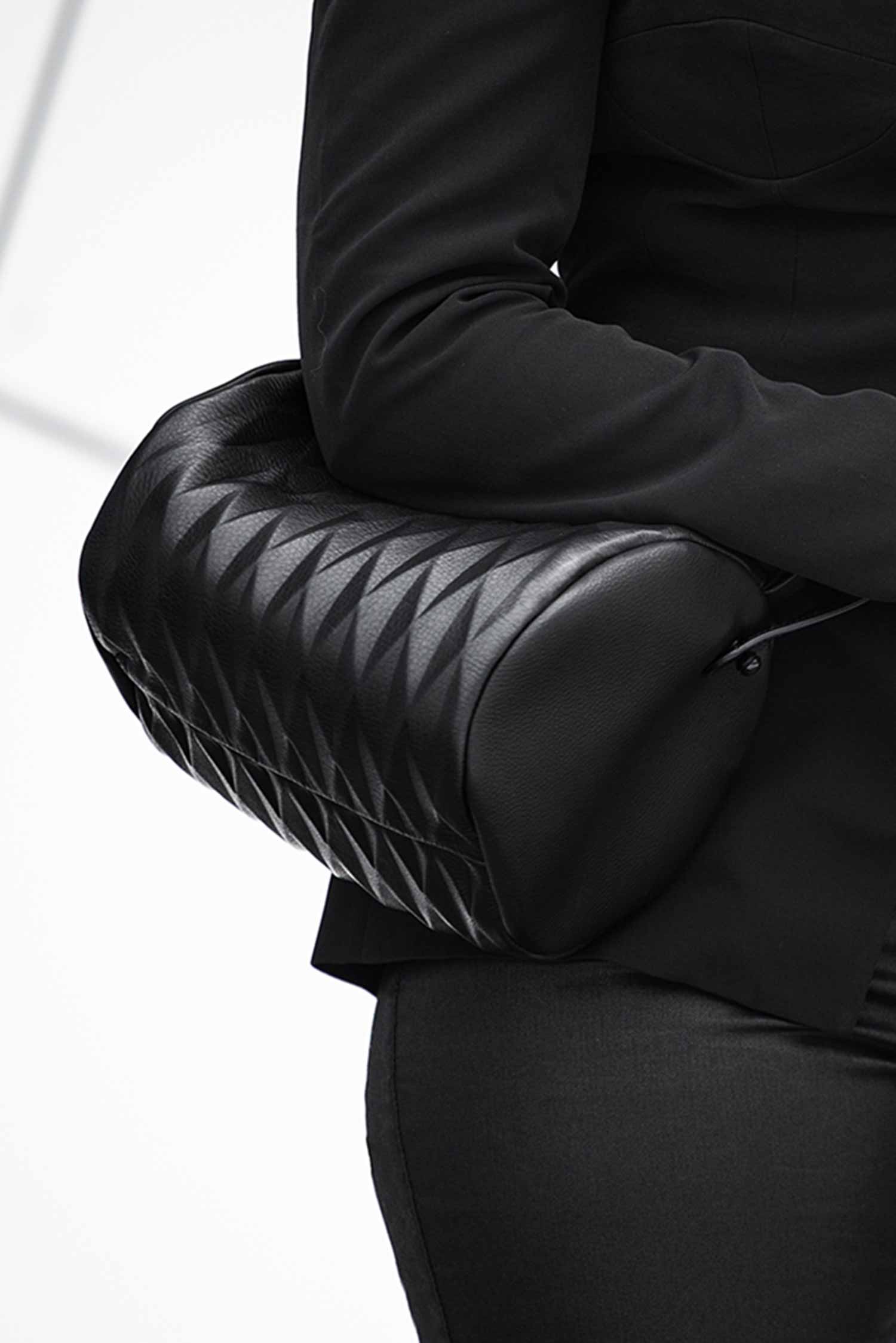 Leder Handtasche - Schwarz - Bowling Bag