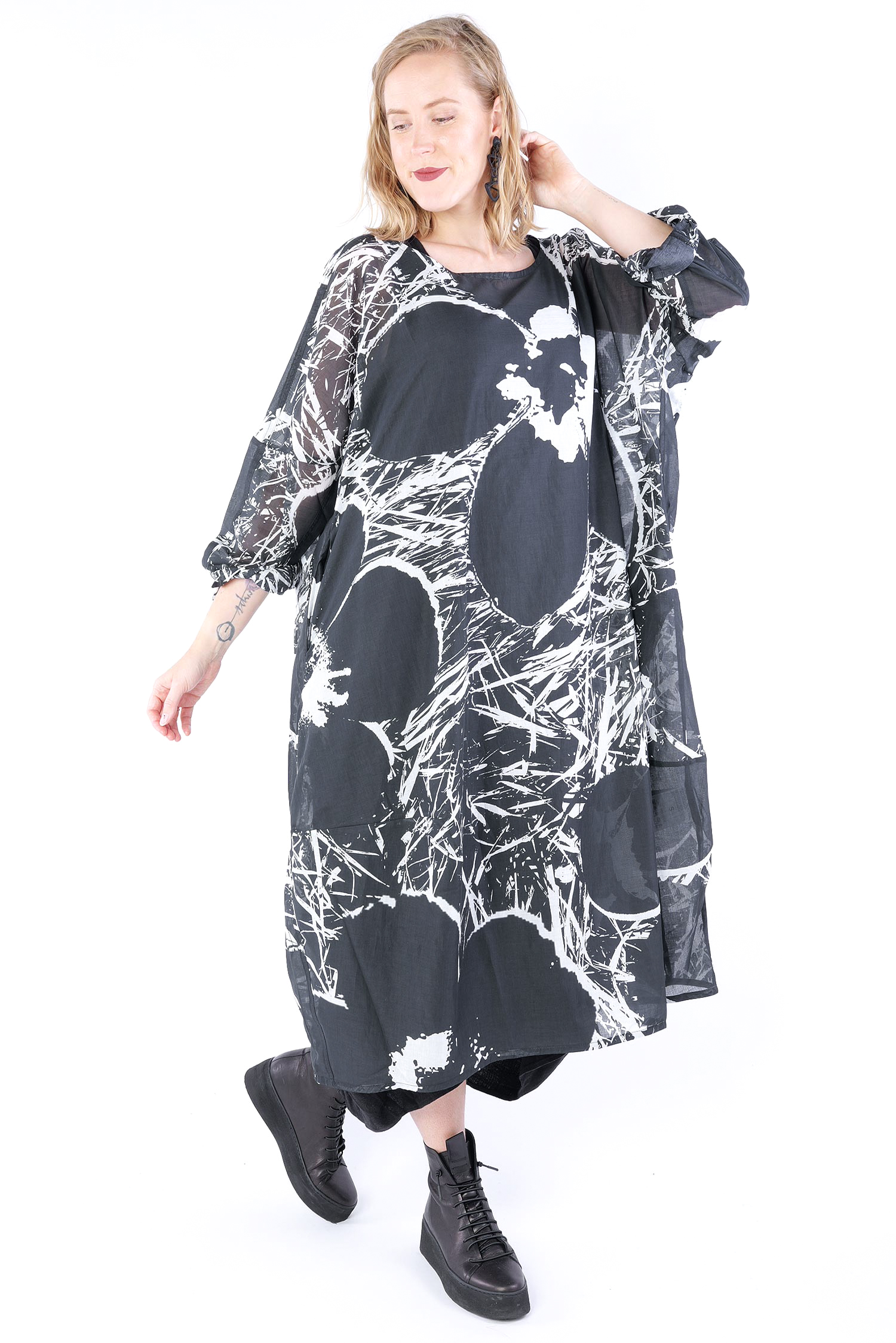 Oversize Tunika - Black offwhite print - 2253600906