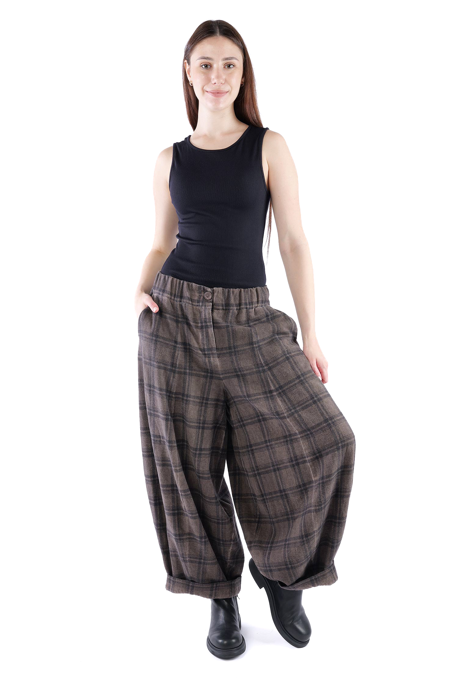 Wide pants - Truffle old dye check - Alido
