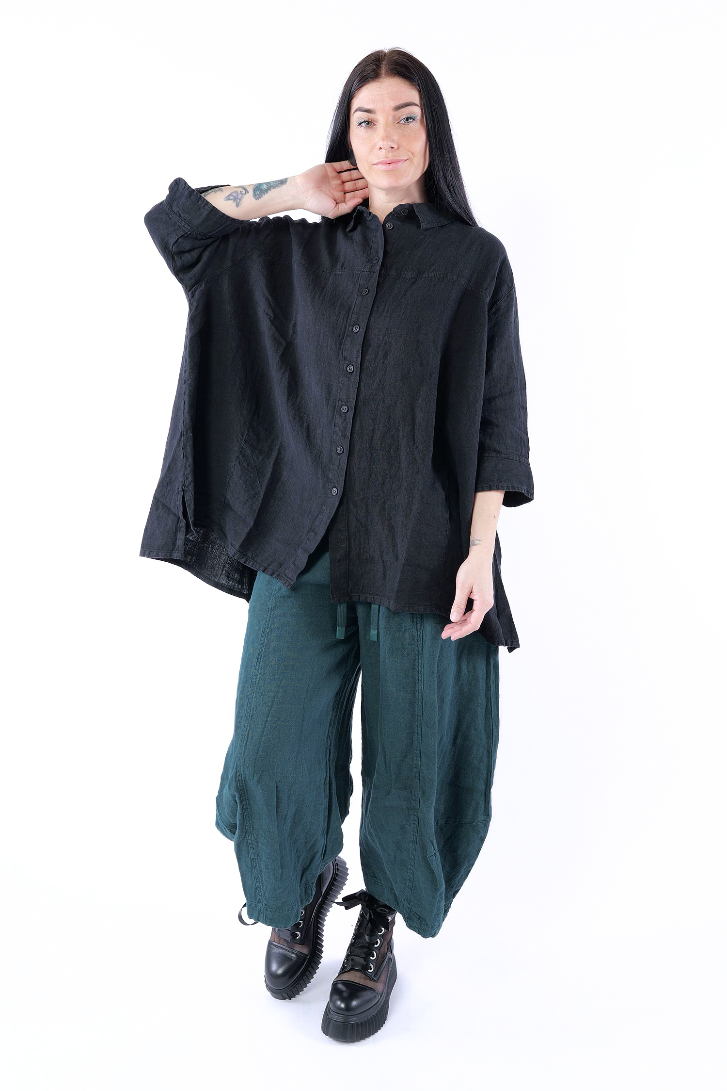 Linen blouse - Black - 1263540410