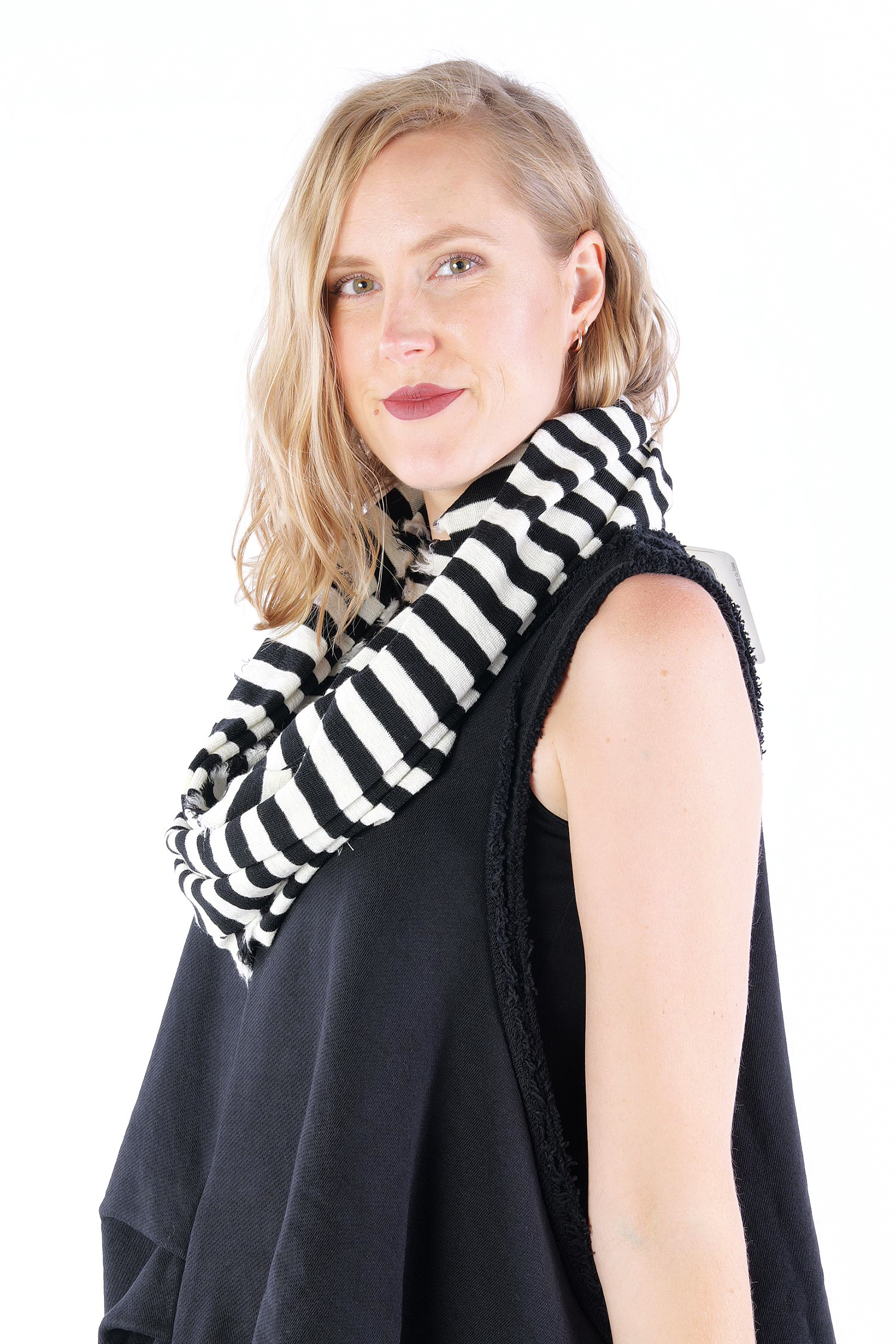 Merino Loop Schal - White-Black breite Streifen - 1013