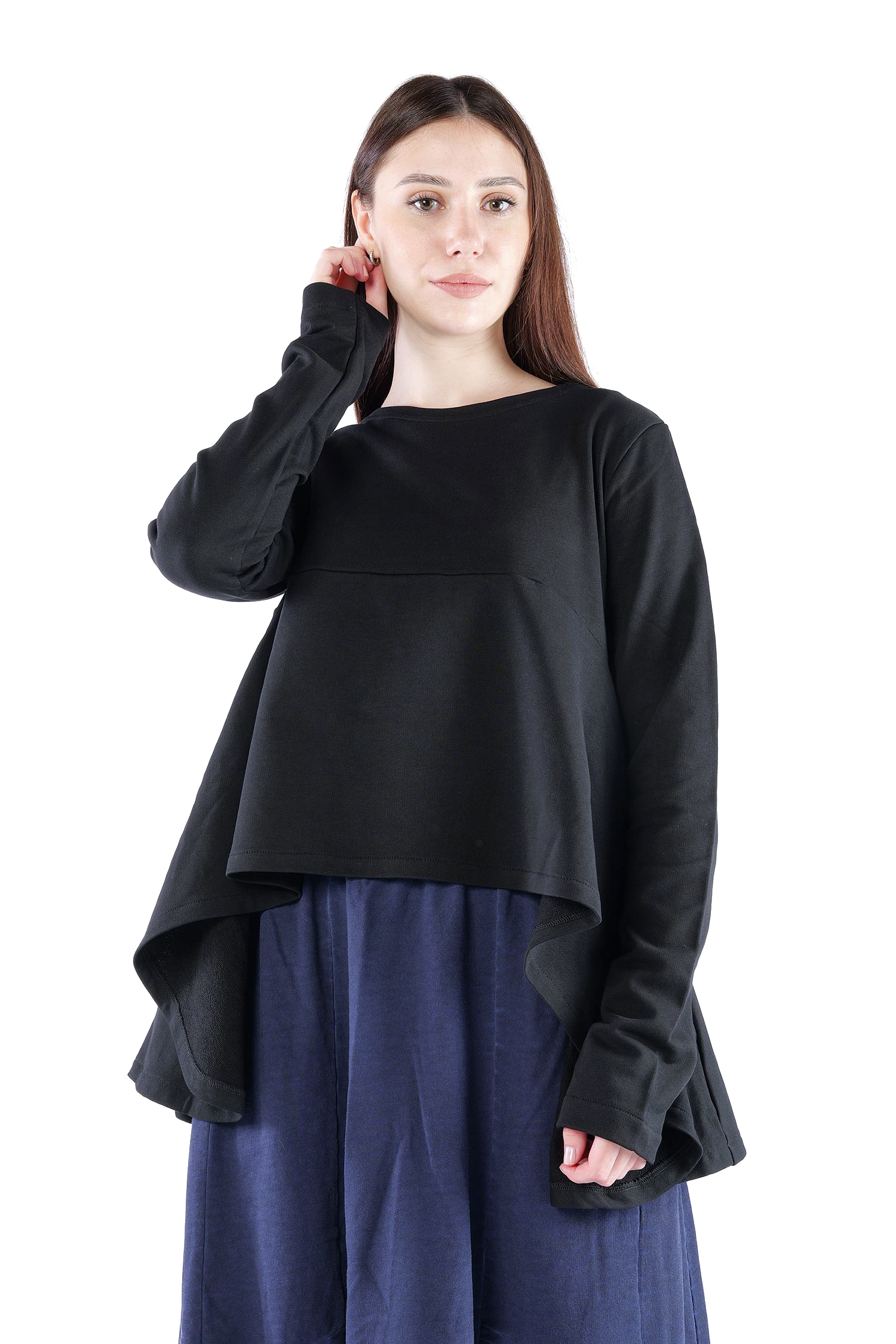 Asymmetrischer Sweatpullover - Schwarz - 2135