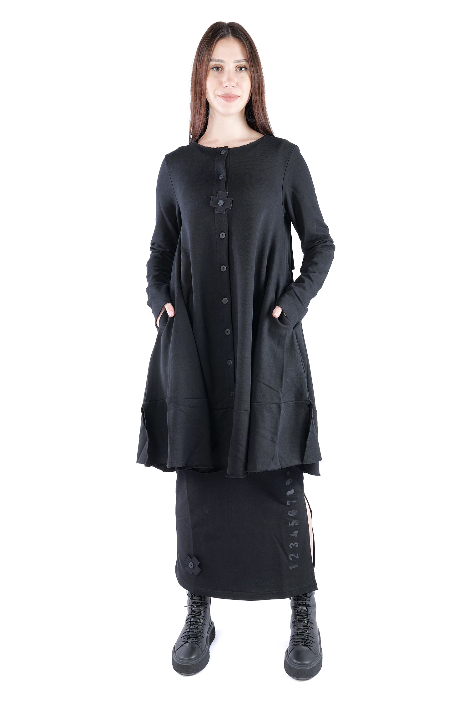 Sweat Mantel-Kleid - Schwarz - 2124