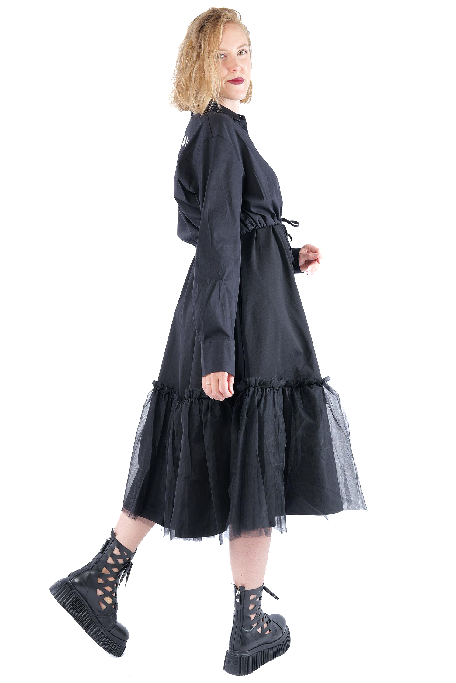 Kurze Stretchbluse - Black print - 4032