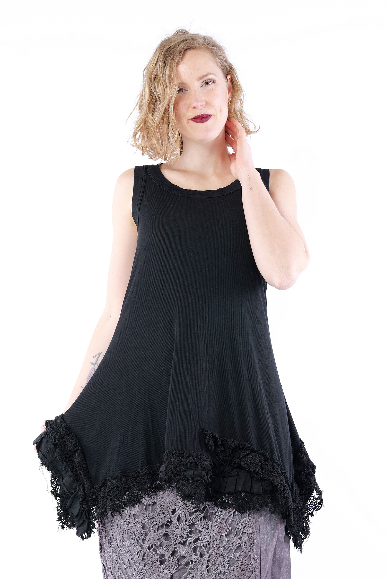 Top mit Spitze - Black gloss - 1262180813