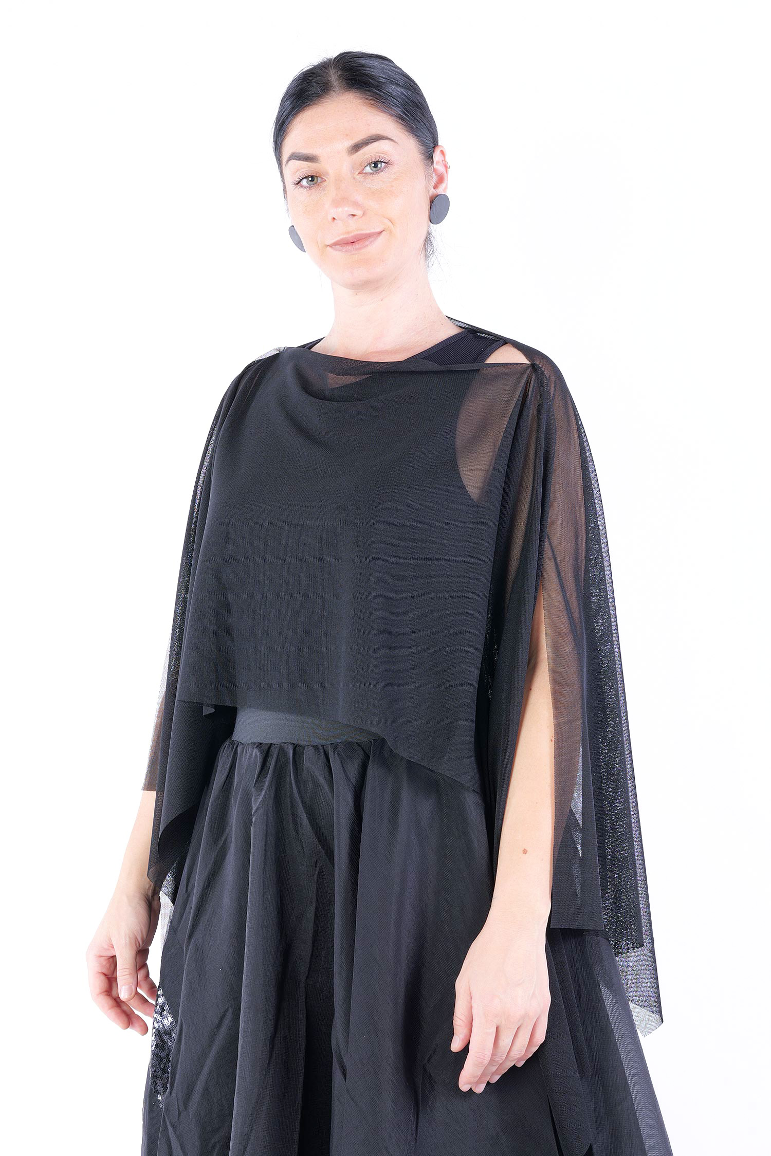 Tüll Oberteil - Schwarz - W25-88