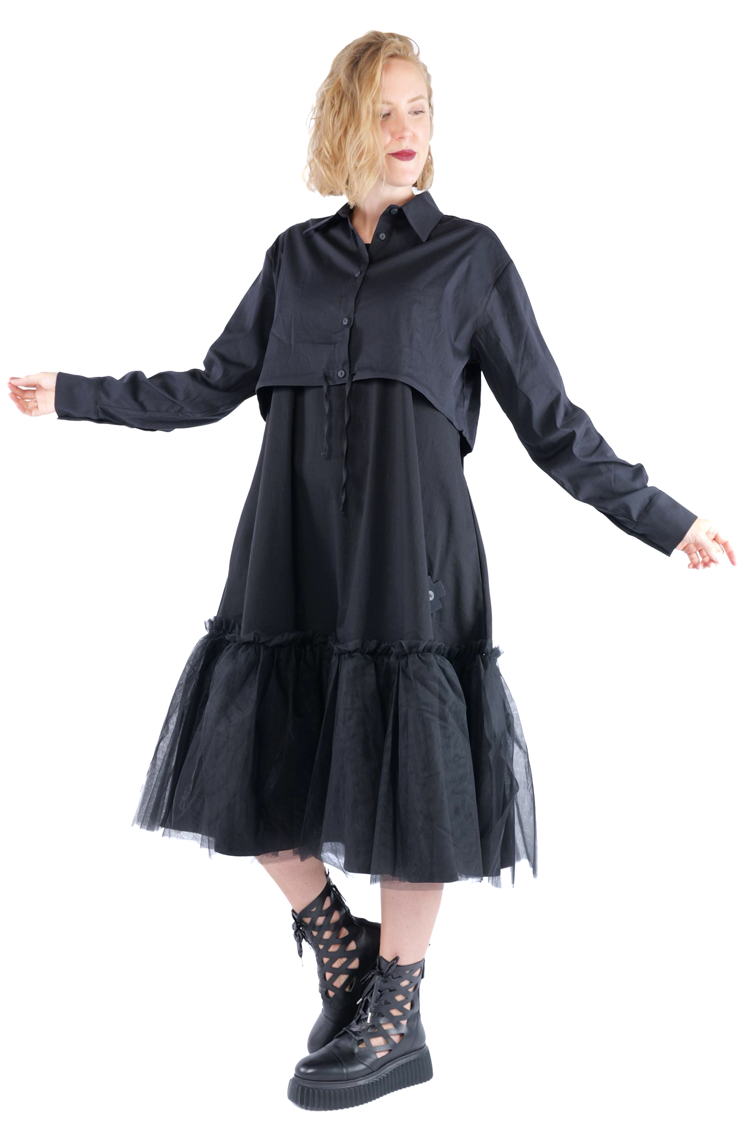 Kurze Stretchbluse - Black print - 4032