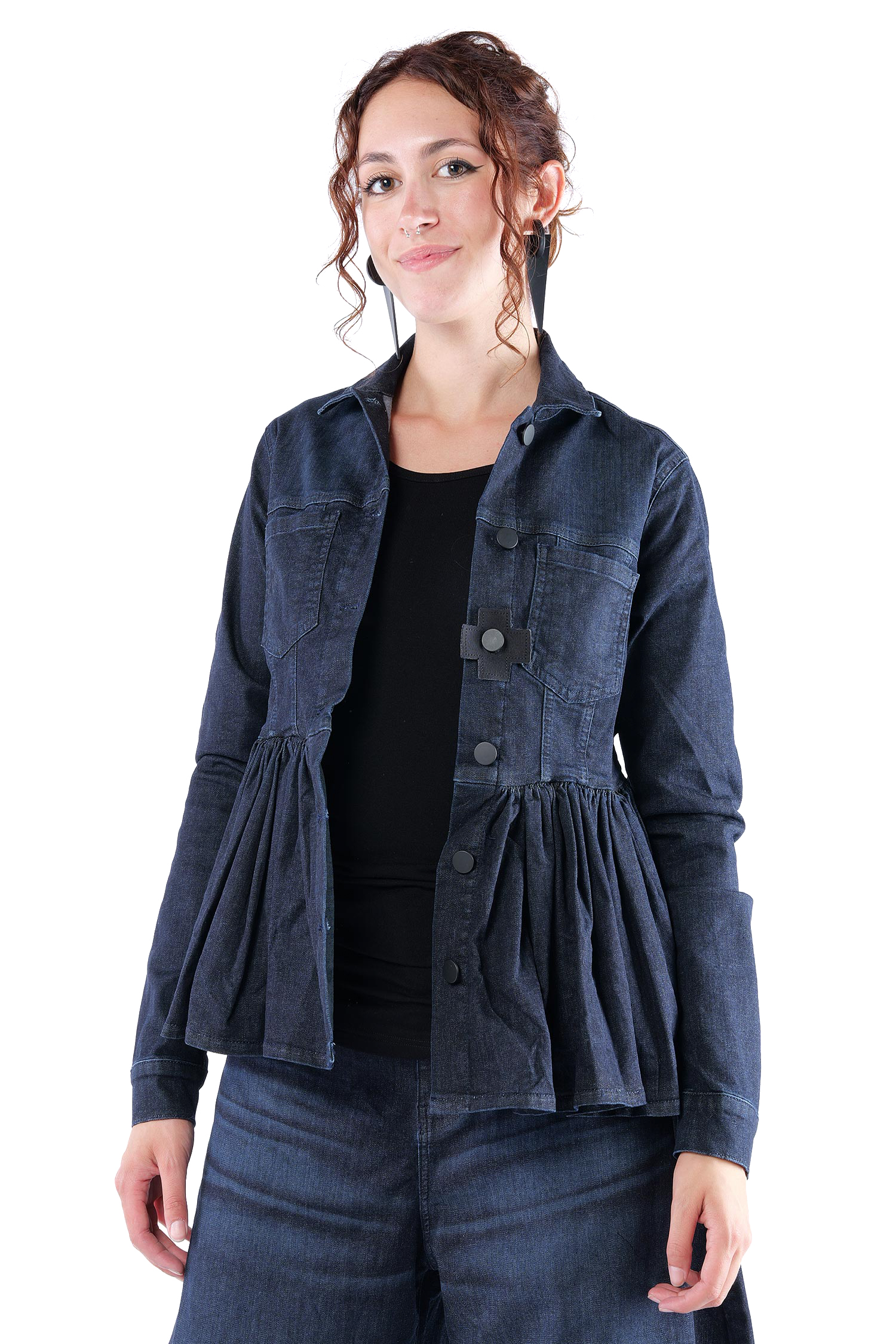 Gerüschte Jeansjacke - Darkblue - 8064