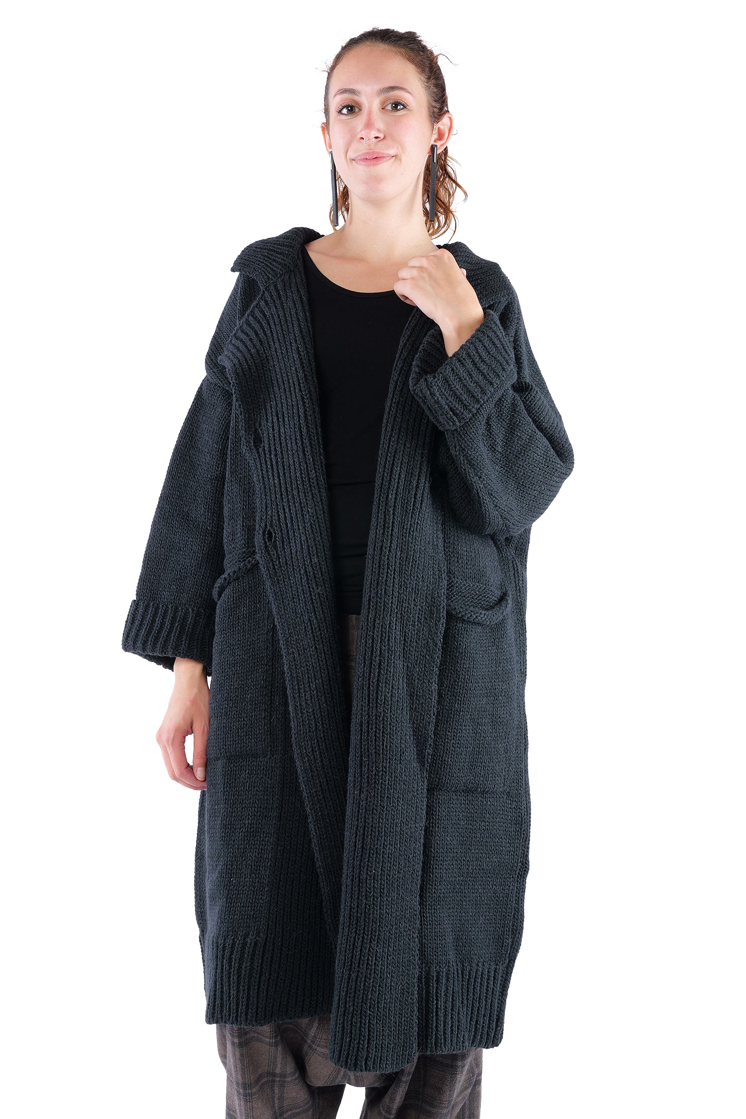 Oversize Strickmantel - Schwarz - Kongo