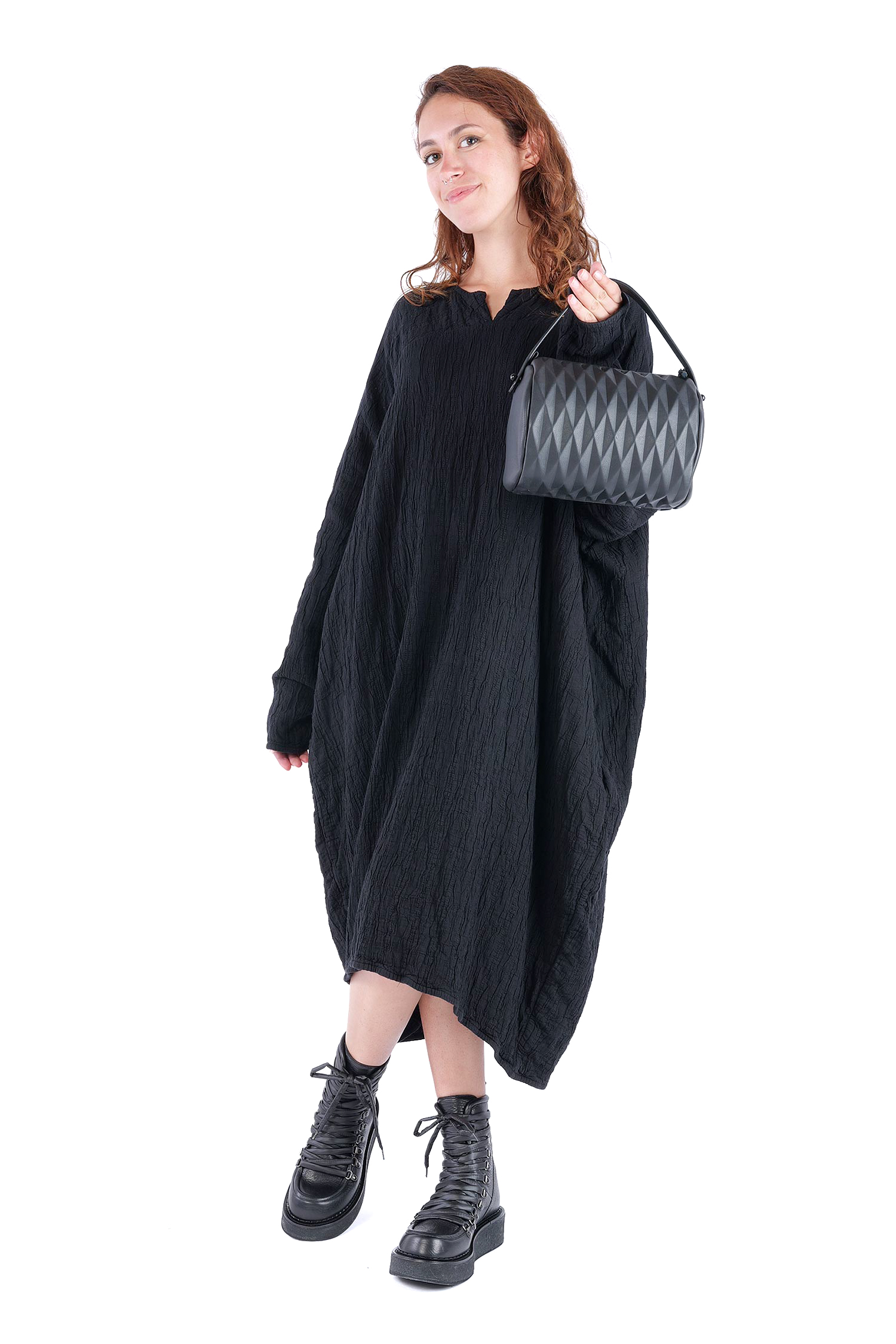 Leder Handtasche - Schwarz - Bowling Bag