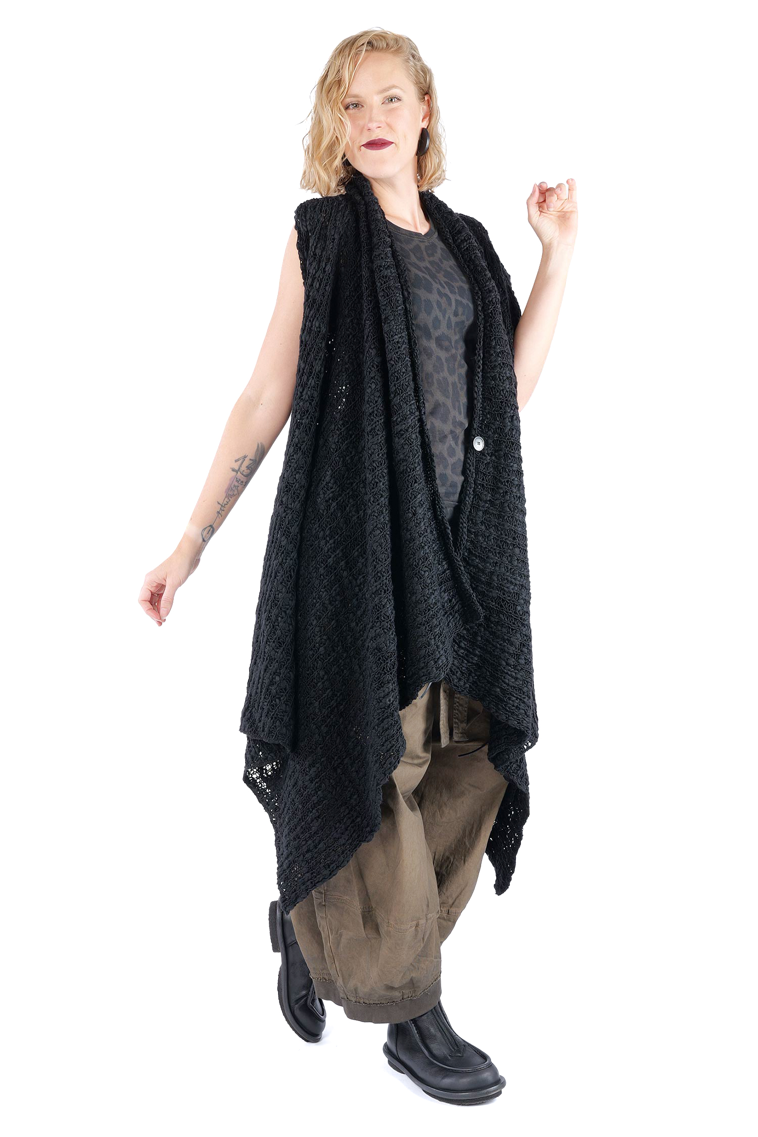 Asymmetrische Grobstrickweste - Schwarz - W5521