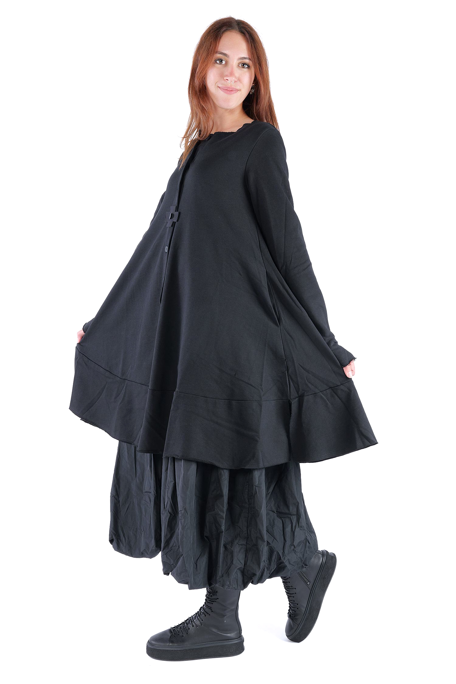 Sweat Mantel-Kleid - Schwarz - 2124