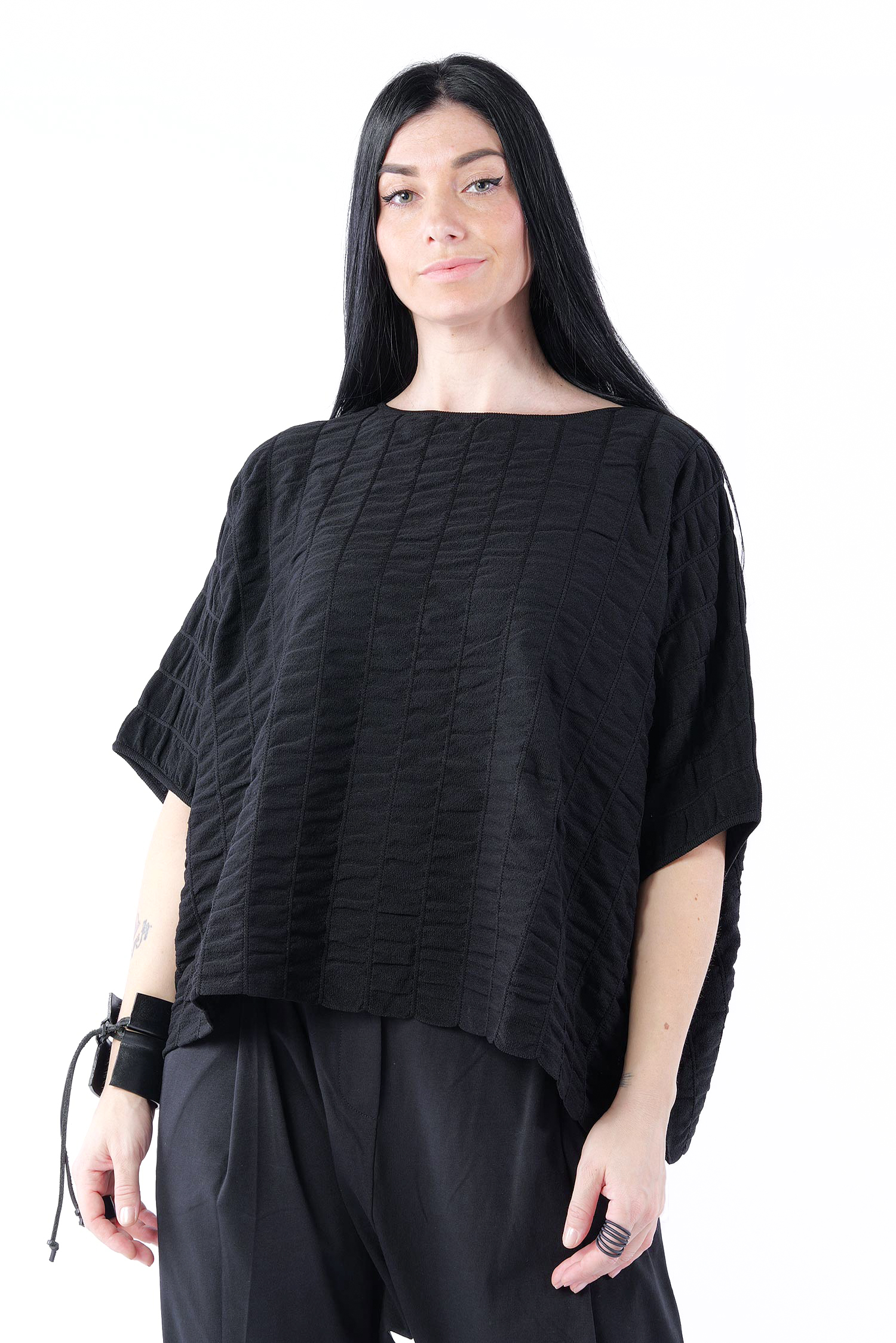 Strickshirt mit Raffung - Schwarz - 26.1-KH031