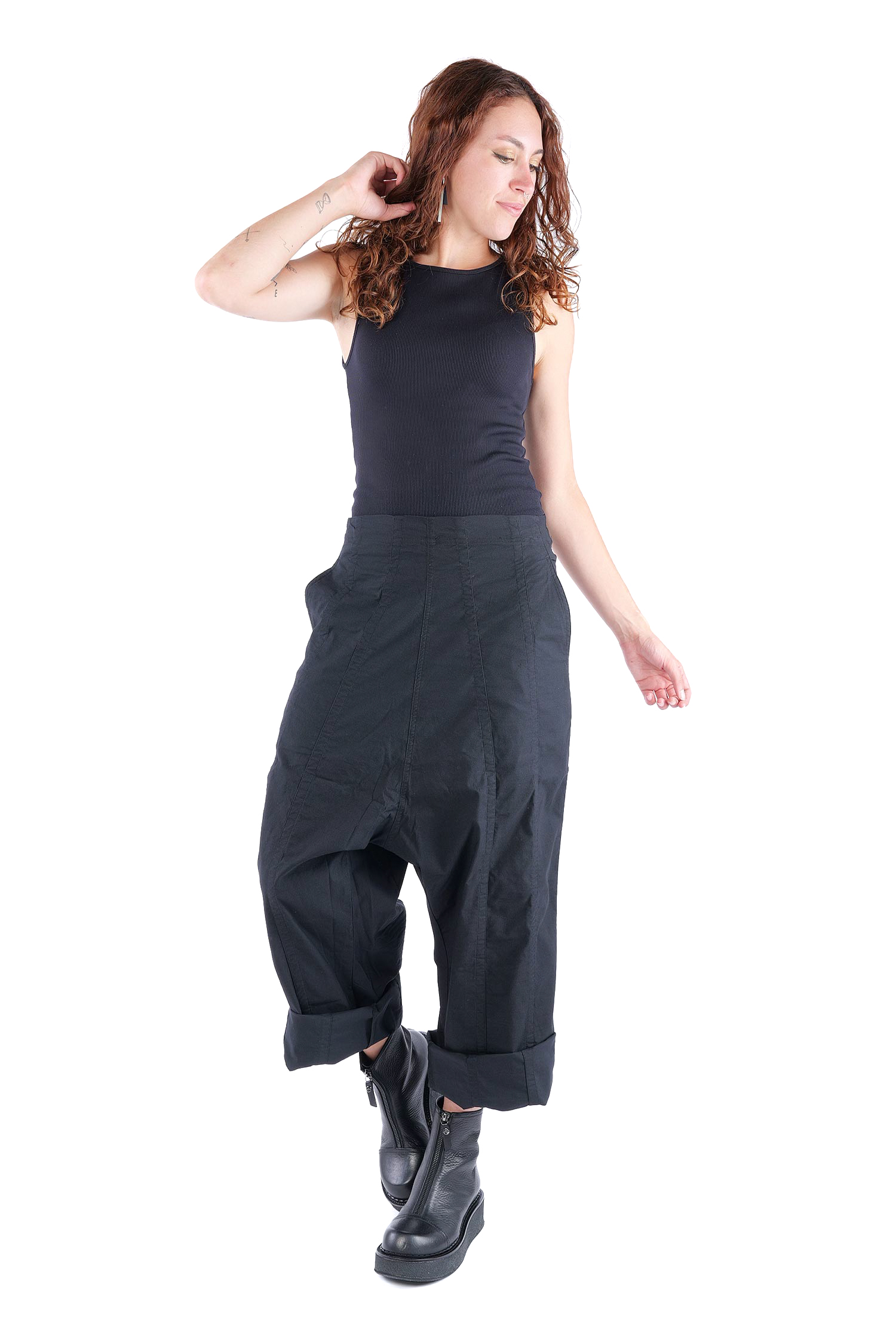 Weite Stretchhose - Schwarz - 2261390126