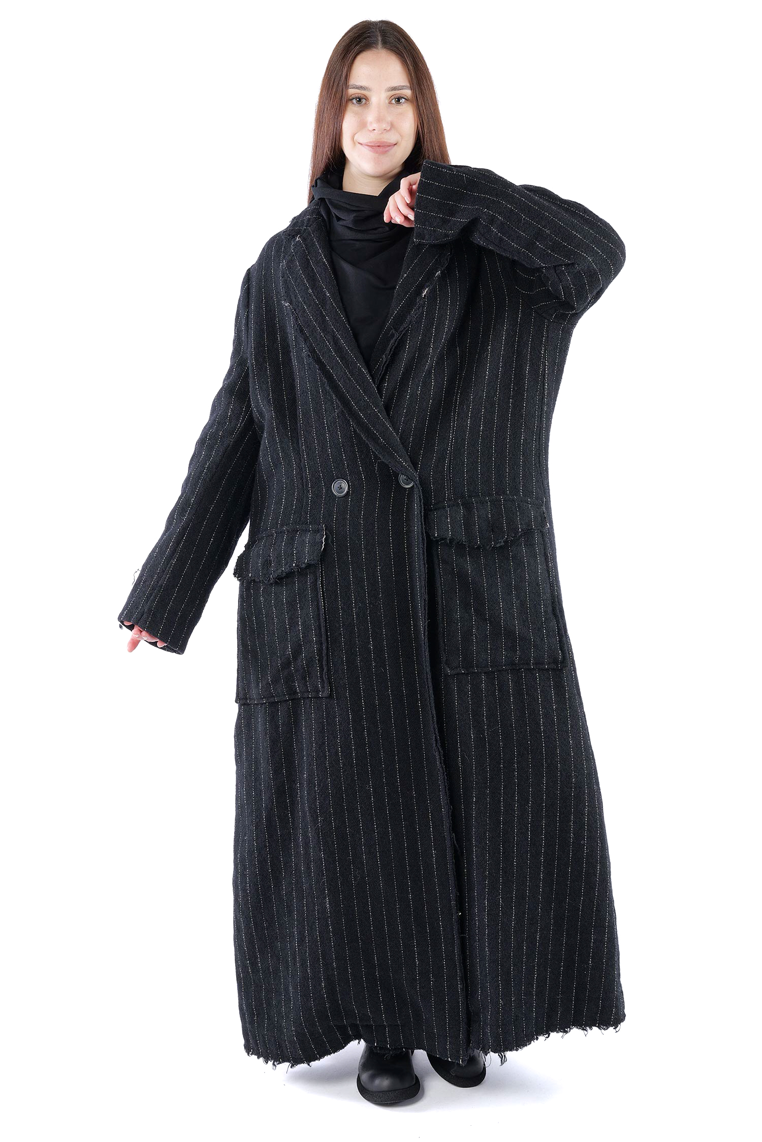 Langer Wollmantel - Black stripe - 2261151210