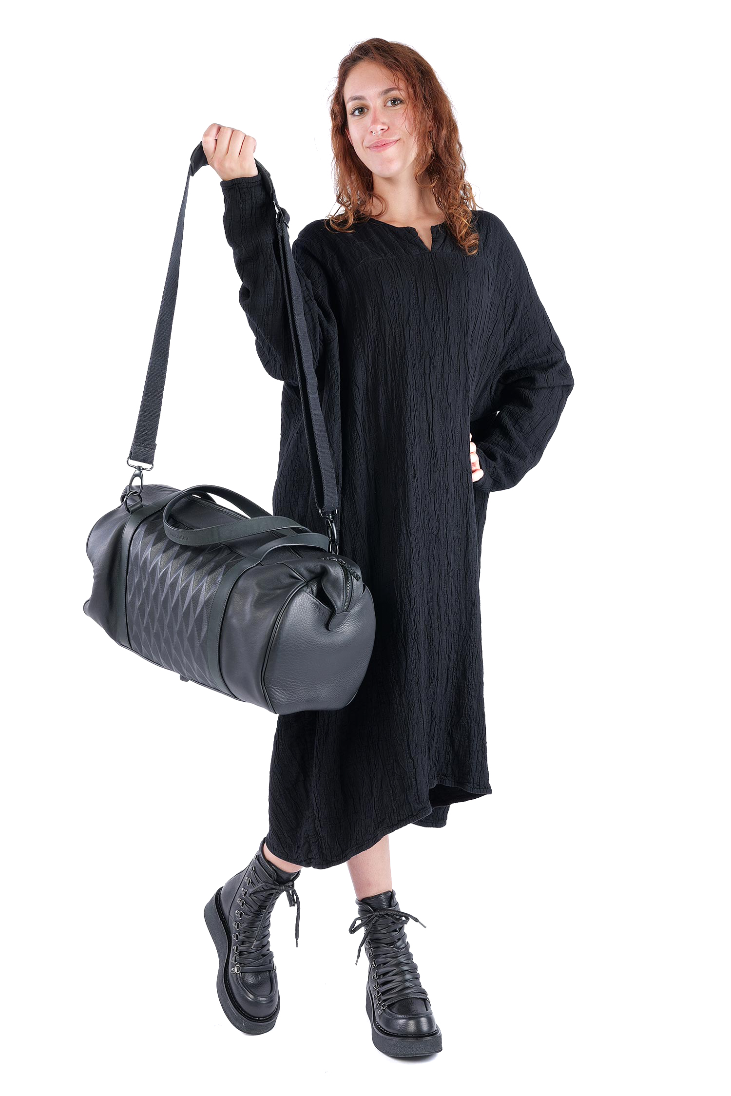 Große Ledertasche - Schwarz - Weekender