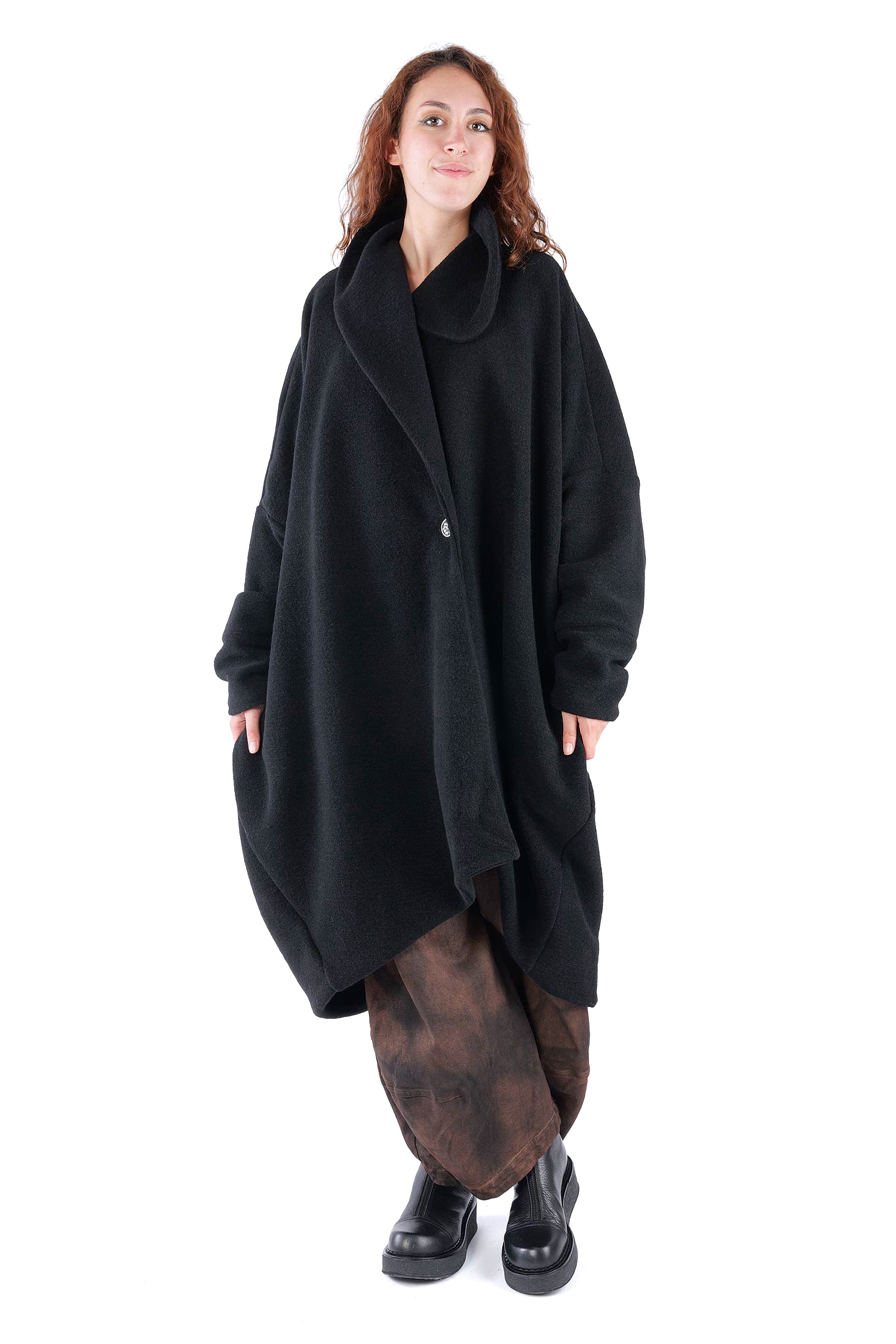 Oversize Winterstrickmantel - Schwarz - S487