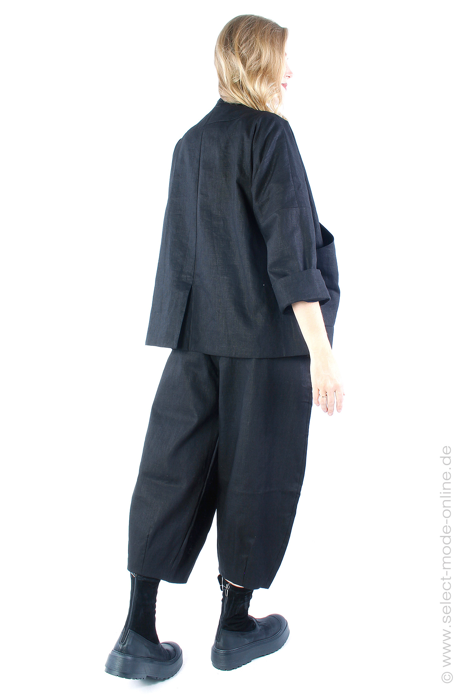 Oversize linen jacket - black solid - 1602