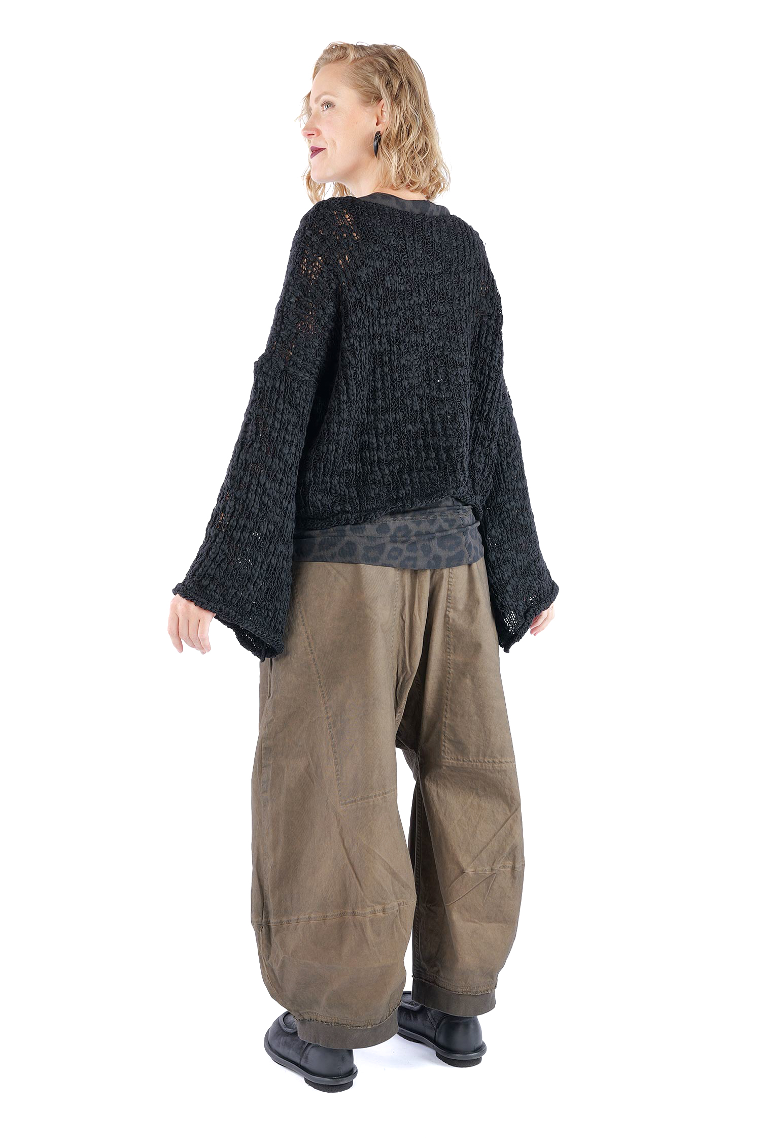 Kurzer Grobstrickpullover - Schwarz - W5520