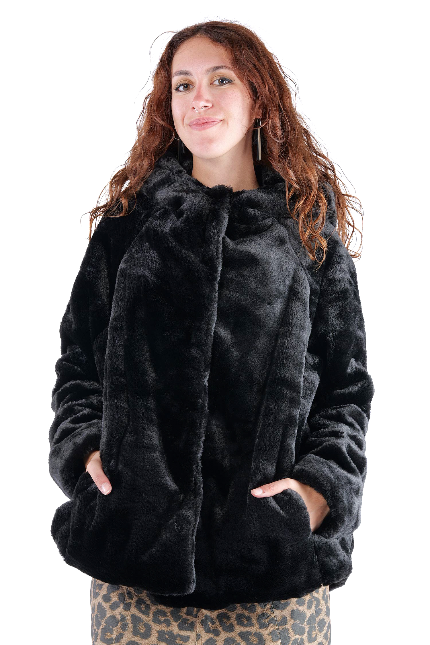 Kunstfelljacke - Schwarz - 2263431103
