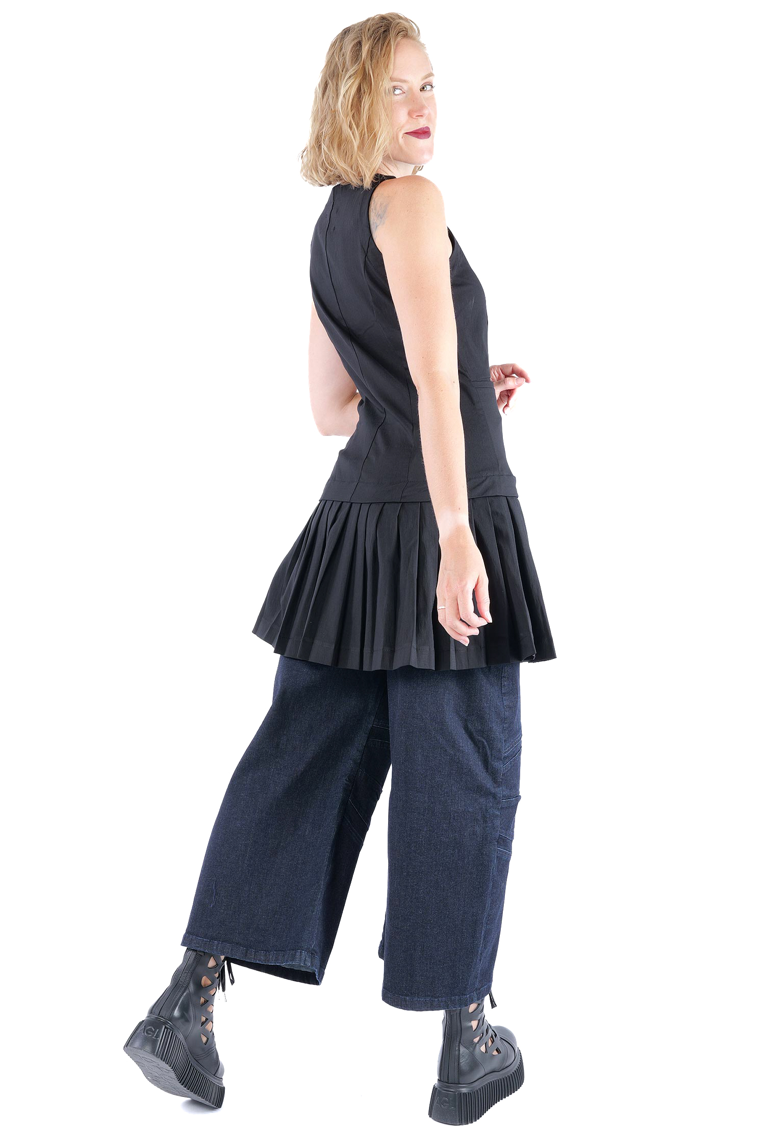 Plissierte Stretch-Weste - Schwarz - 1164