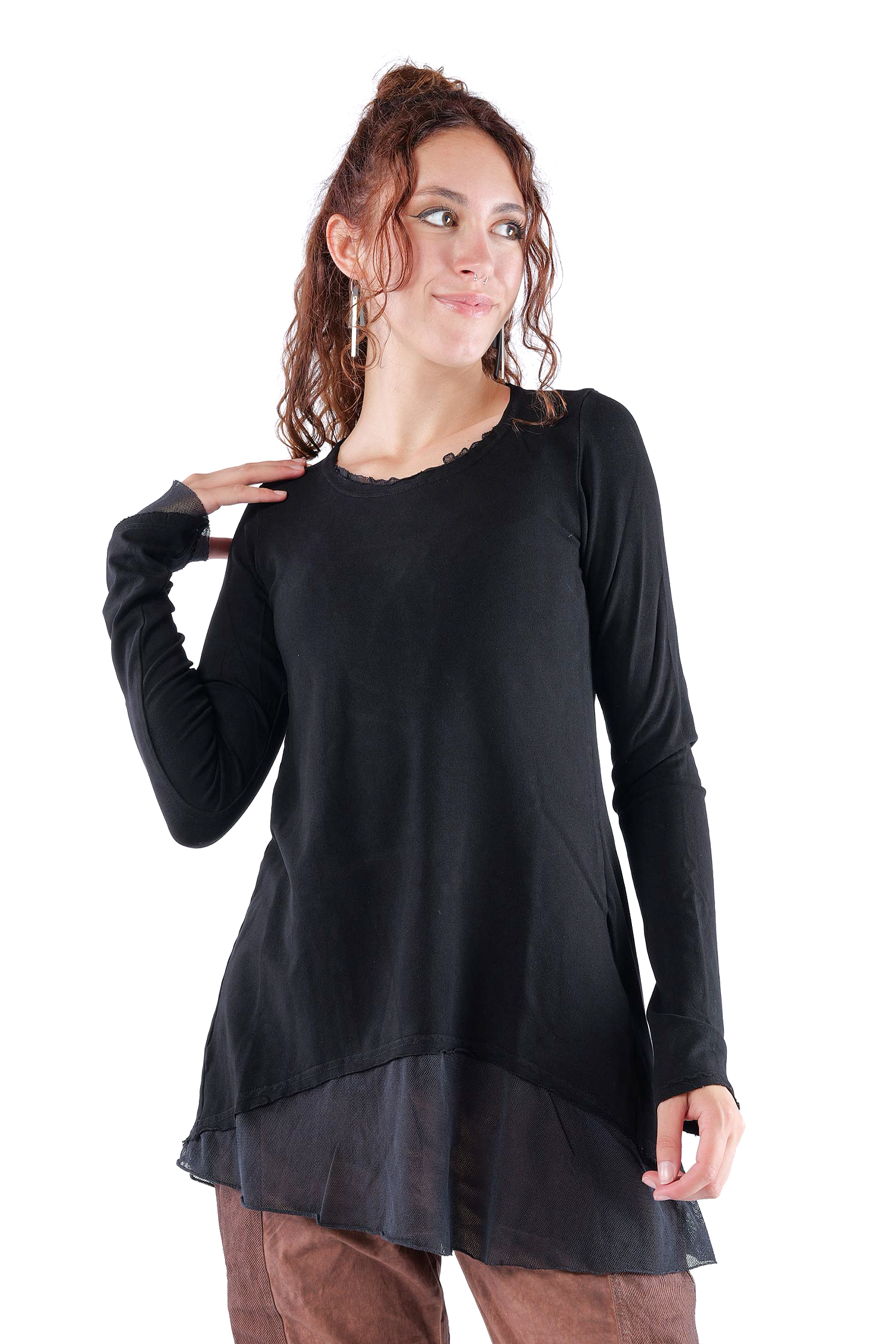Longsleeve mit Tüll - Schwarz - 2263510501
