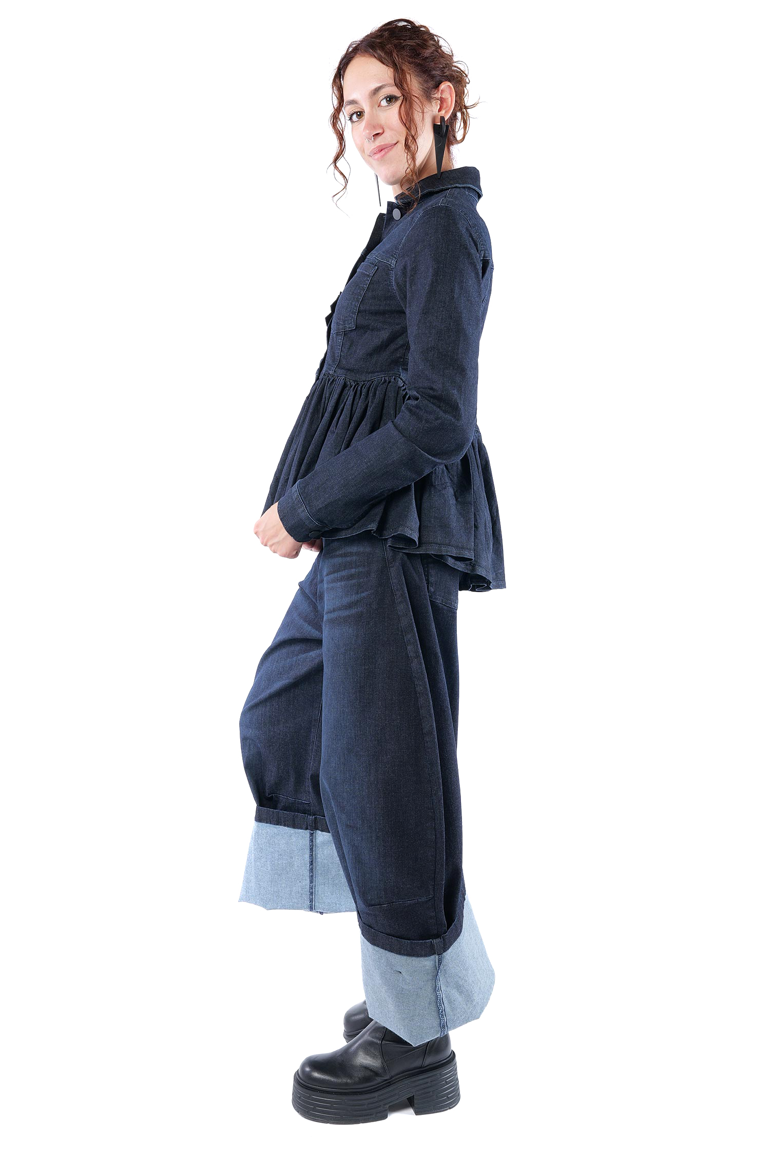 Gerüschte Jeansjacke - Darkblue - 8064