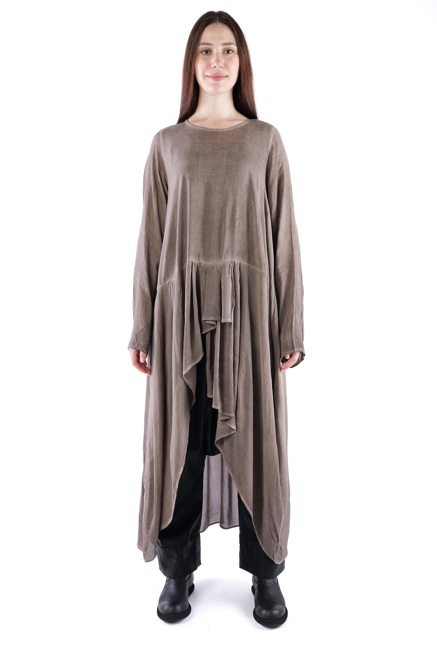 Tunic with ruffles - Truffle old dye - Swissa
