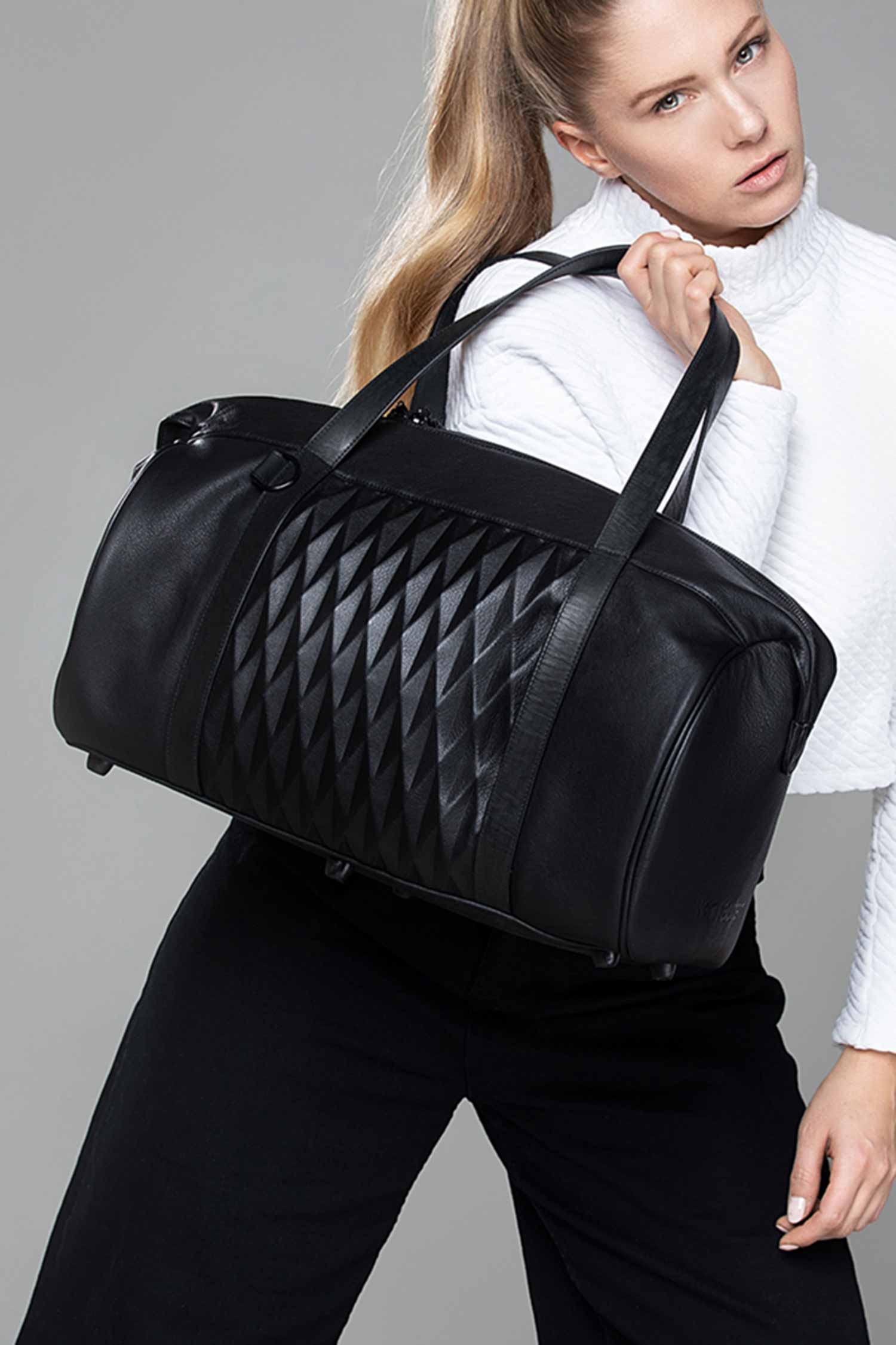Große Ledertasche - Schwarz - Weekender