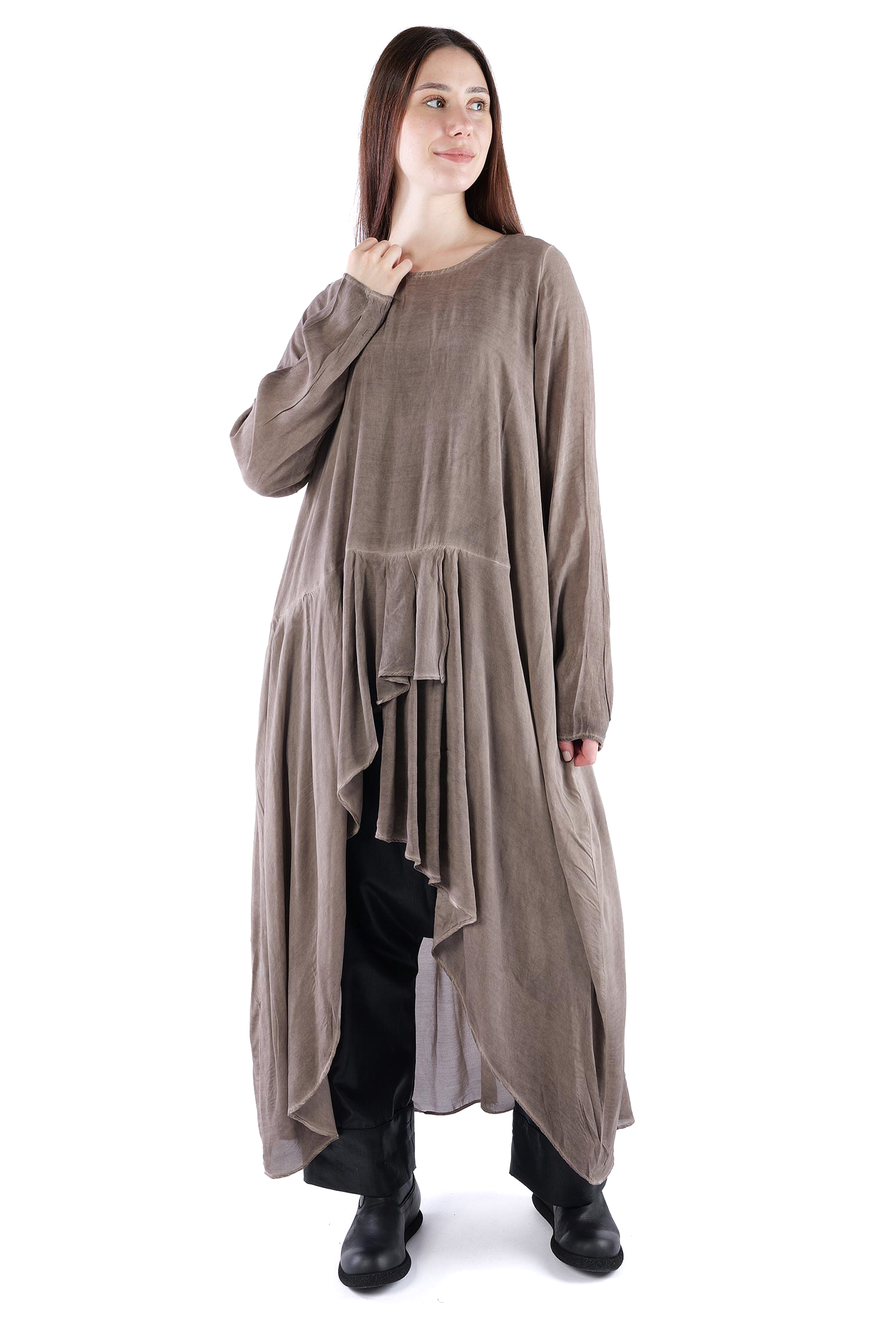 Tunic with ruffles - Truffle old dye - Swissa
