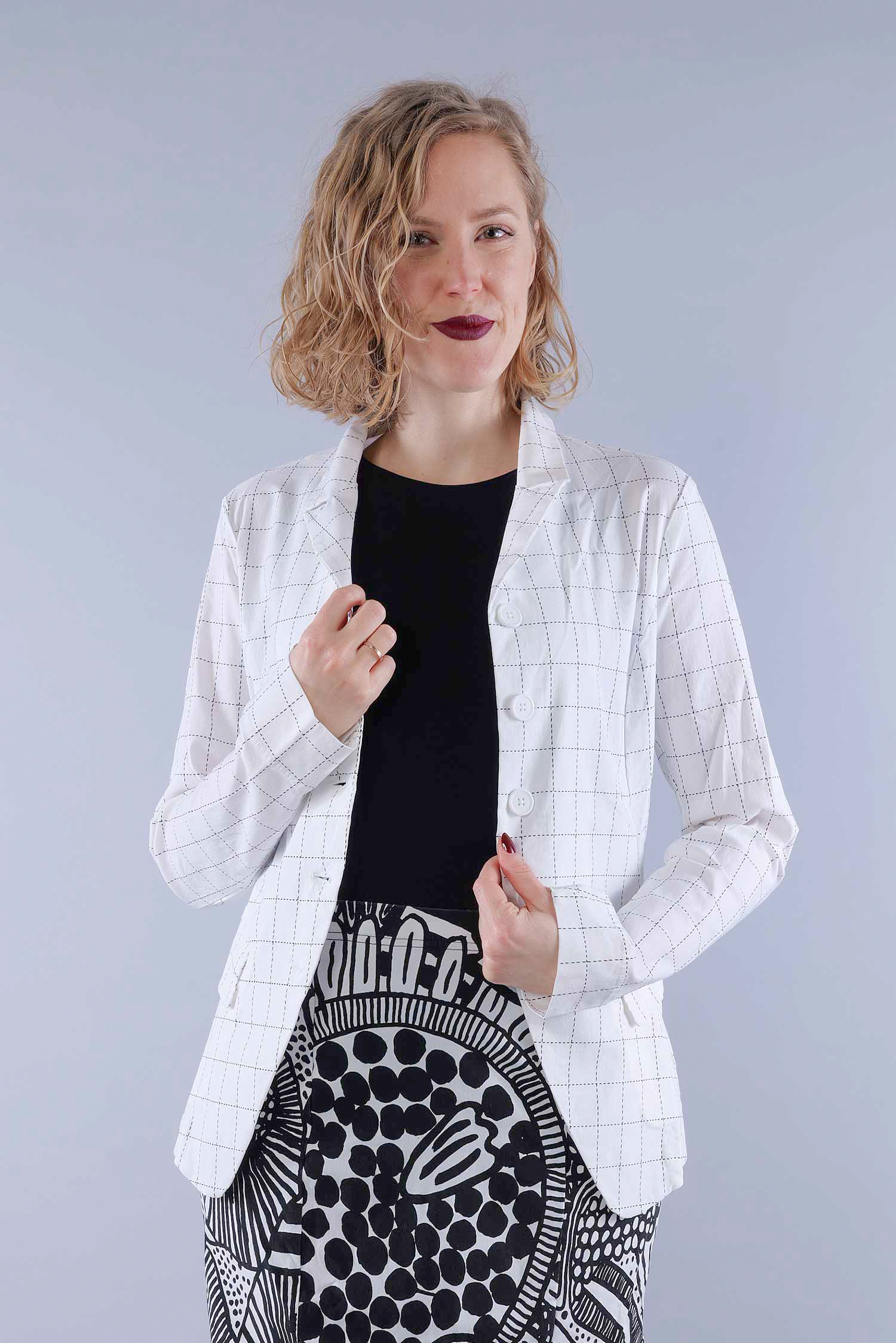 Stretch blazer jacket - Offwhite check - 1263441107