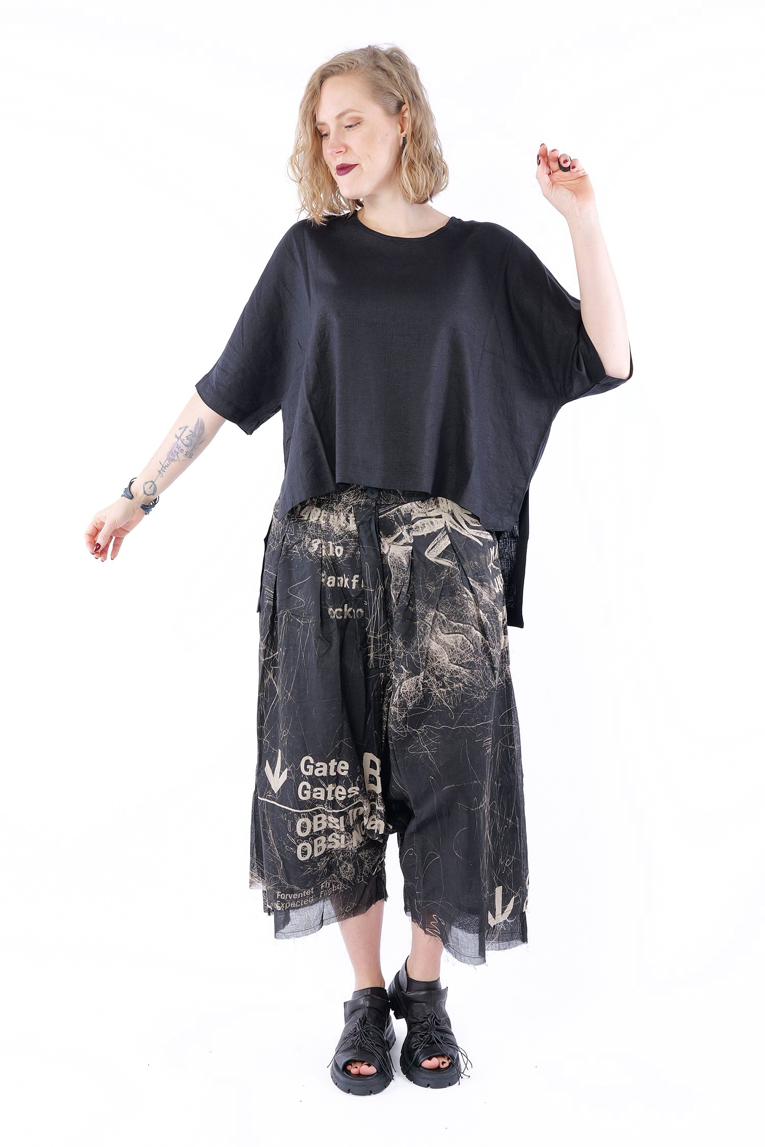 Leinen-Bambus Shirt - Schwarz - Olyana