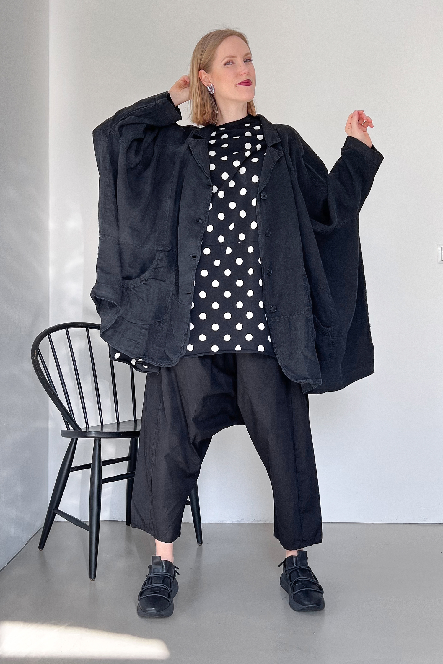 Oversized linen coat - Black - 1263541102