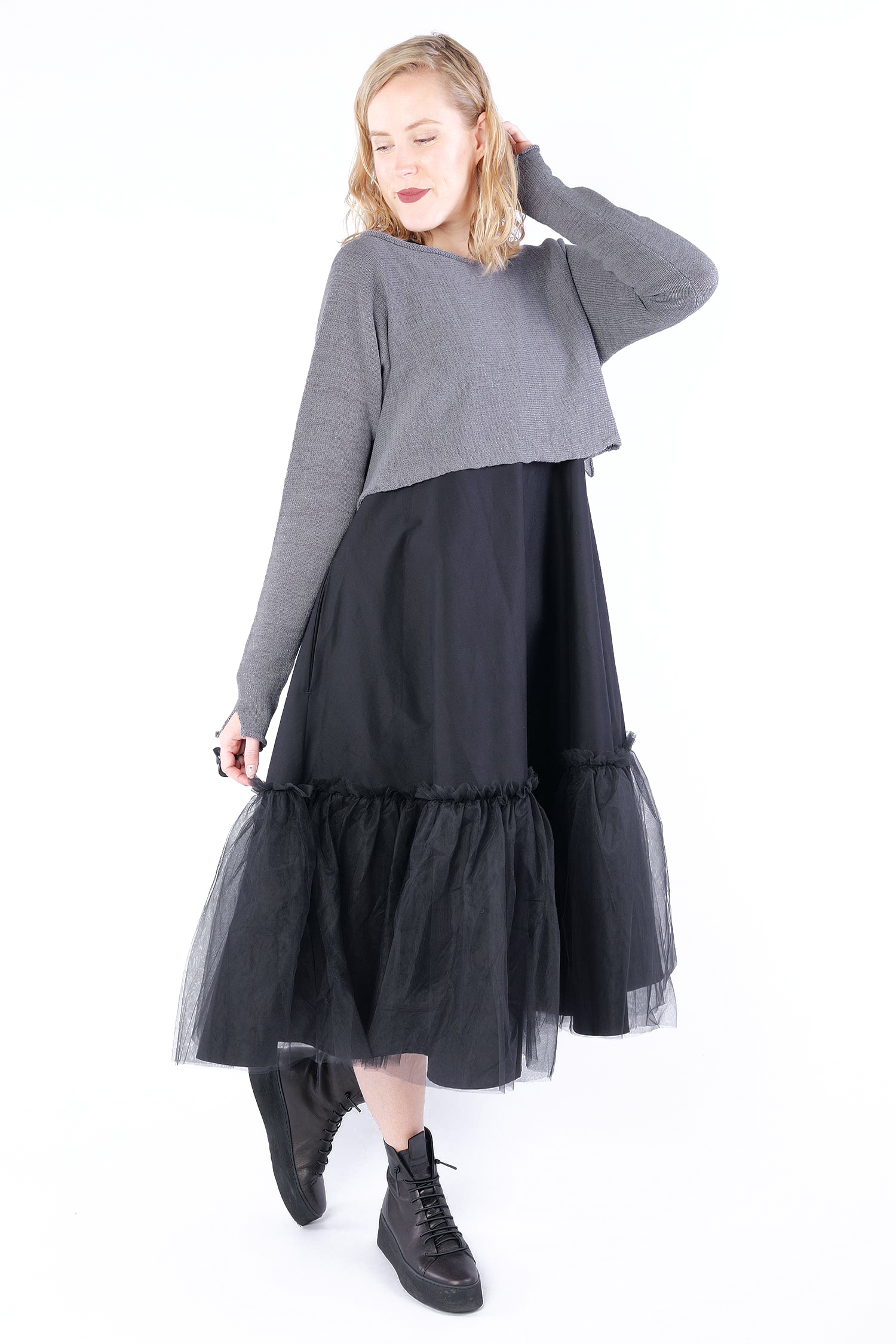 Kurzer Grobstrickpullover - Dark grey - 2253720715